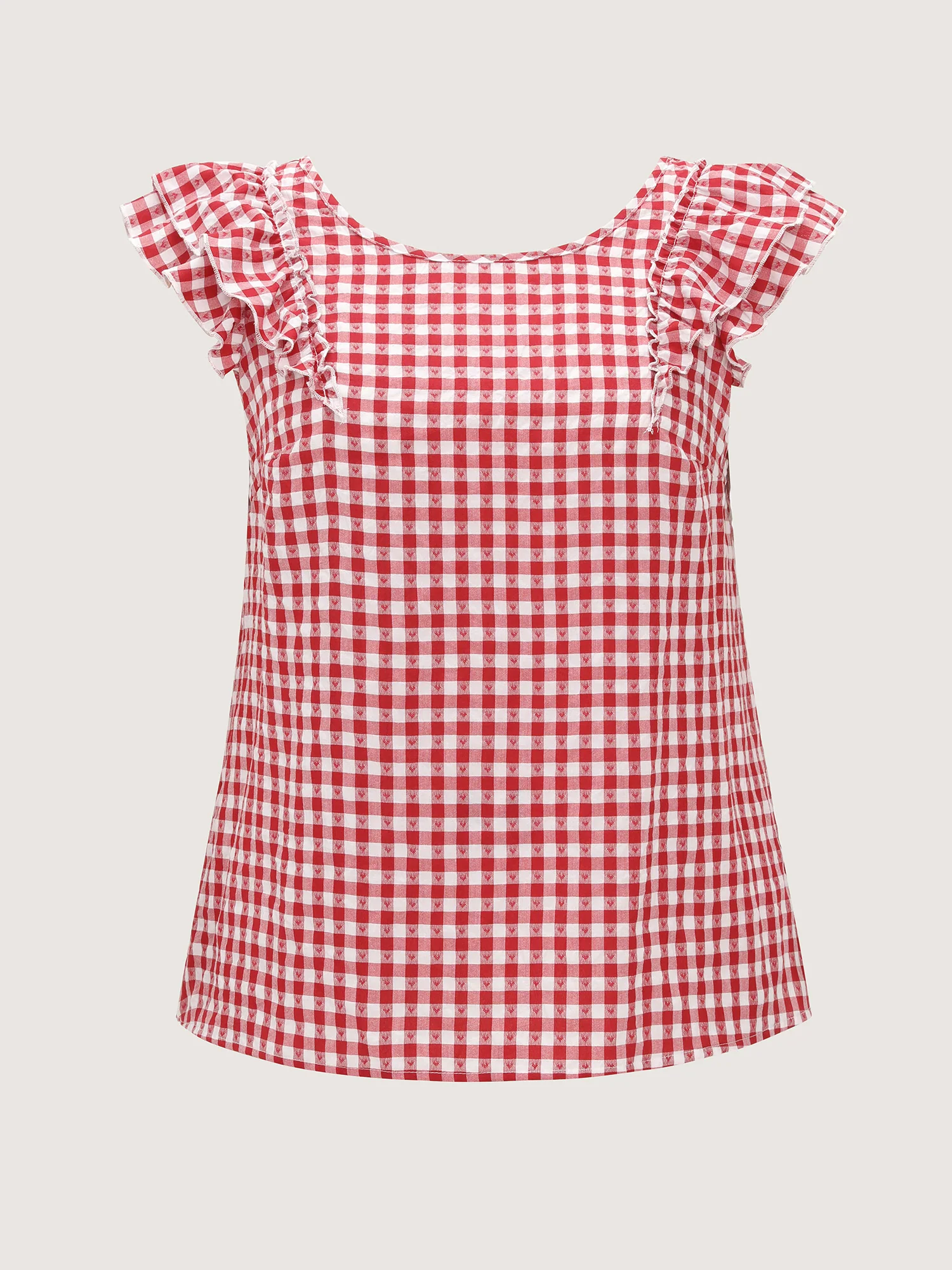 Gingham Print Layered Flutter Sleeve Blouse - Image 8