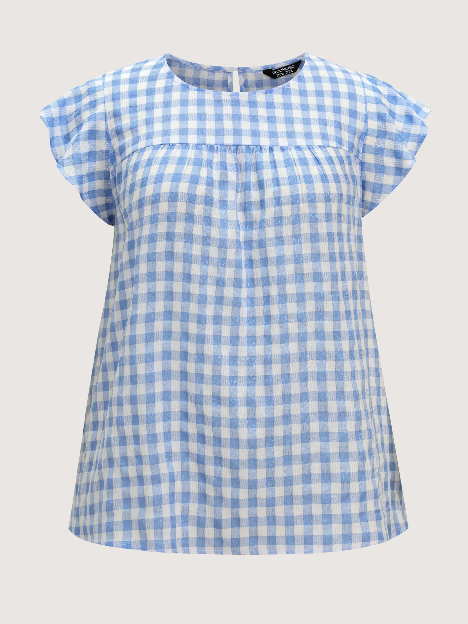 Gingham Print Ruffled Sleeve Pleated Blouse - Image 7