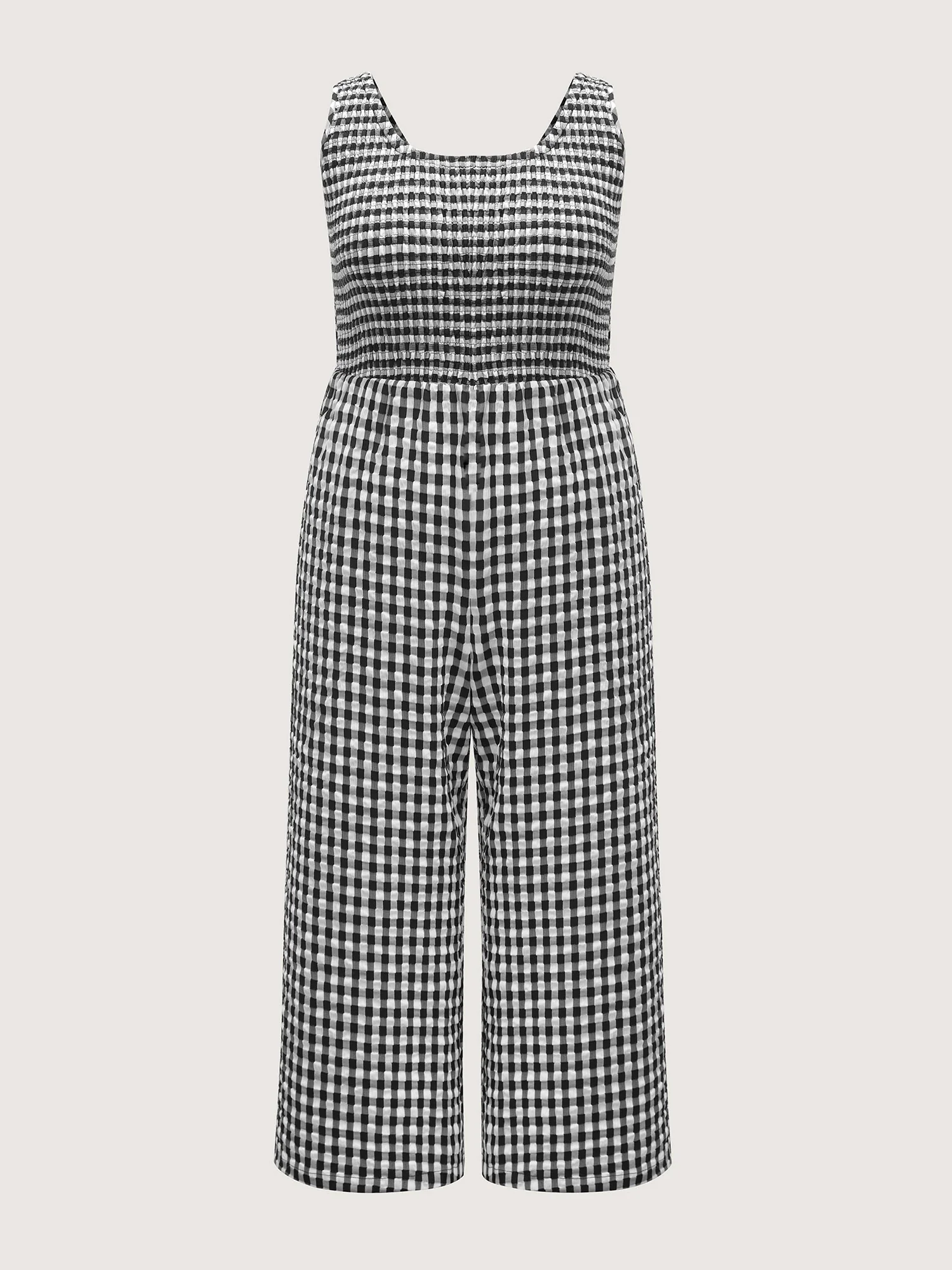 Gingham Print Shirred Straight-Leg Jumpsuit - Image 7