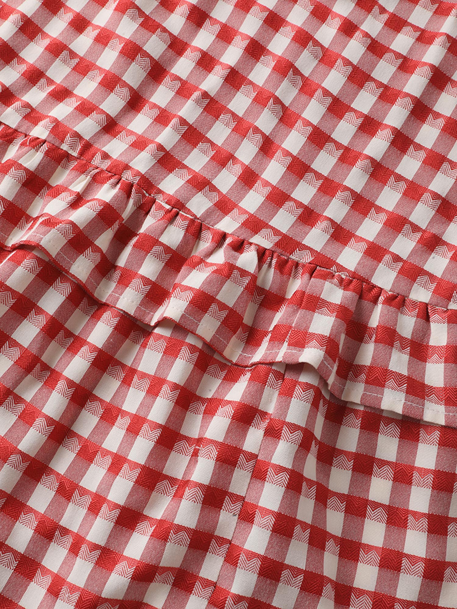 Gingham Print Textured Ruffled Hem Midi Dress - Image 5