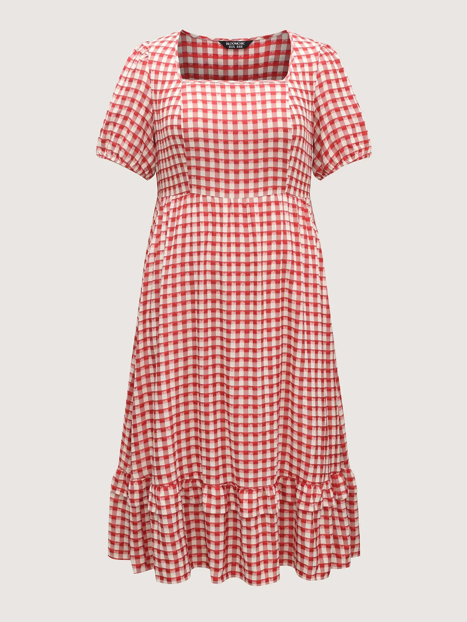 Gingham Print Textured Ruffled Hem Midi Dress - Image 7