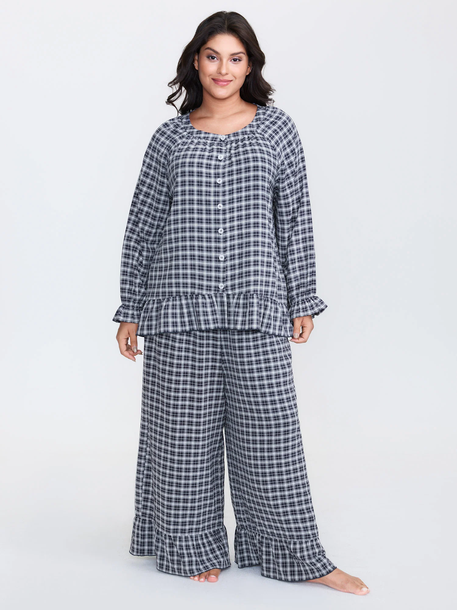 Gingham Ruffled Hem Loungewear Set - Image 15