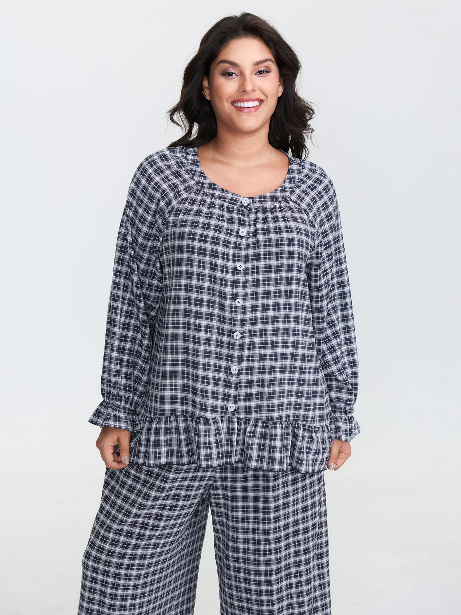 Gingham Ruffled Hem Loungewear Set - Image 16