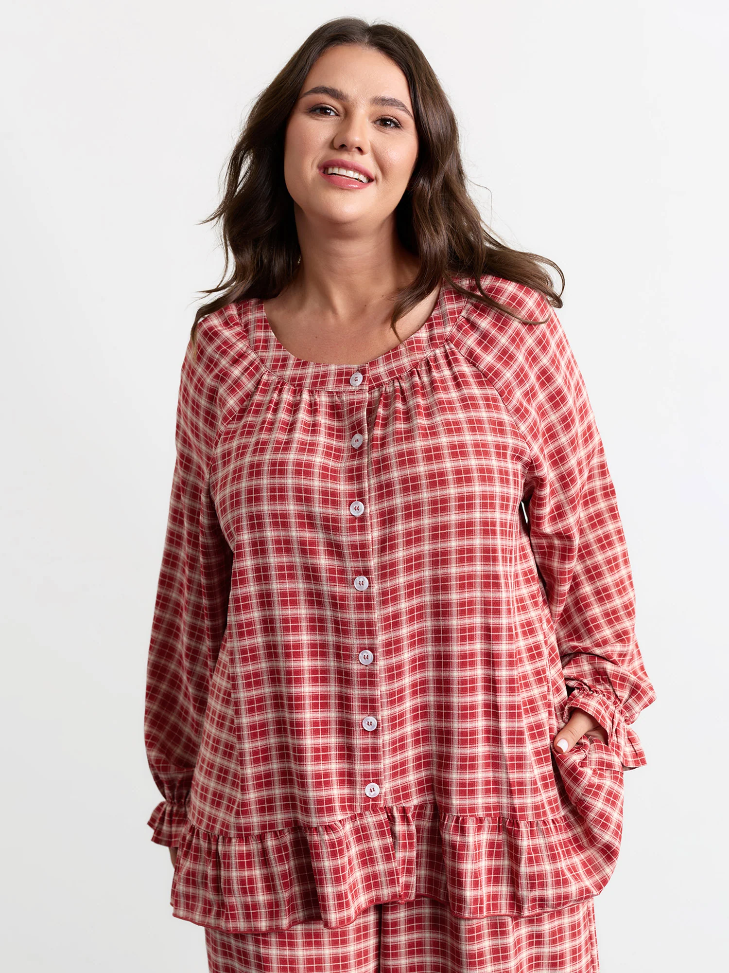 Gingham Ruffled Hem Loungewear Set - Image 2
