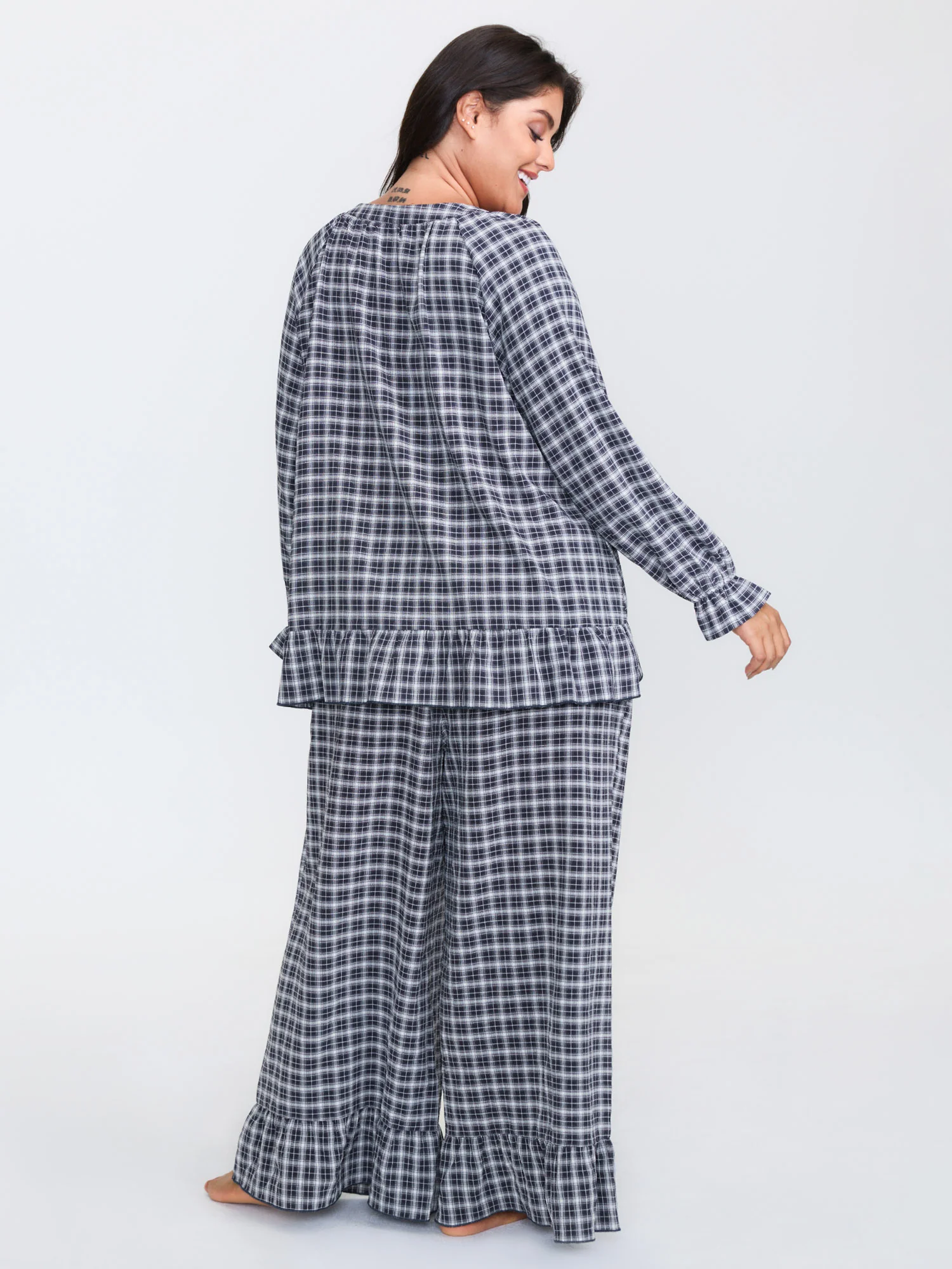 Gingham Ruffled Hem Loungewear Set - Image 21