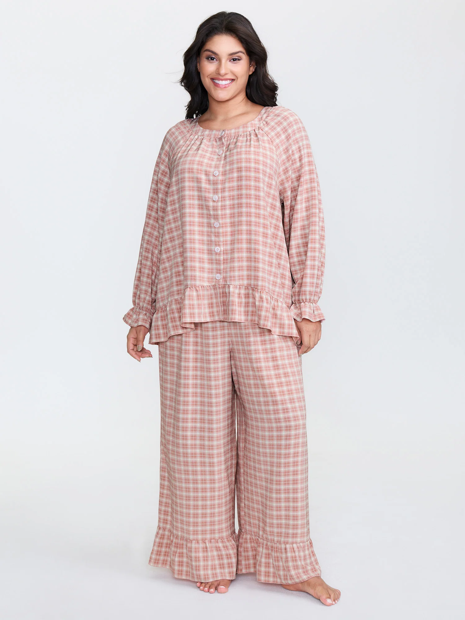 Gingham Ruffled Hem Loungewear Set - Image 22