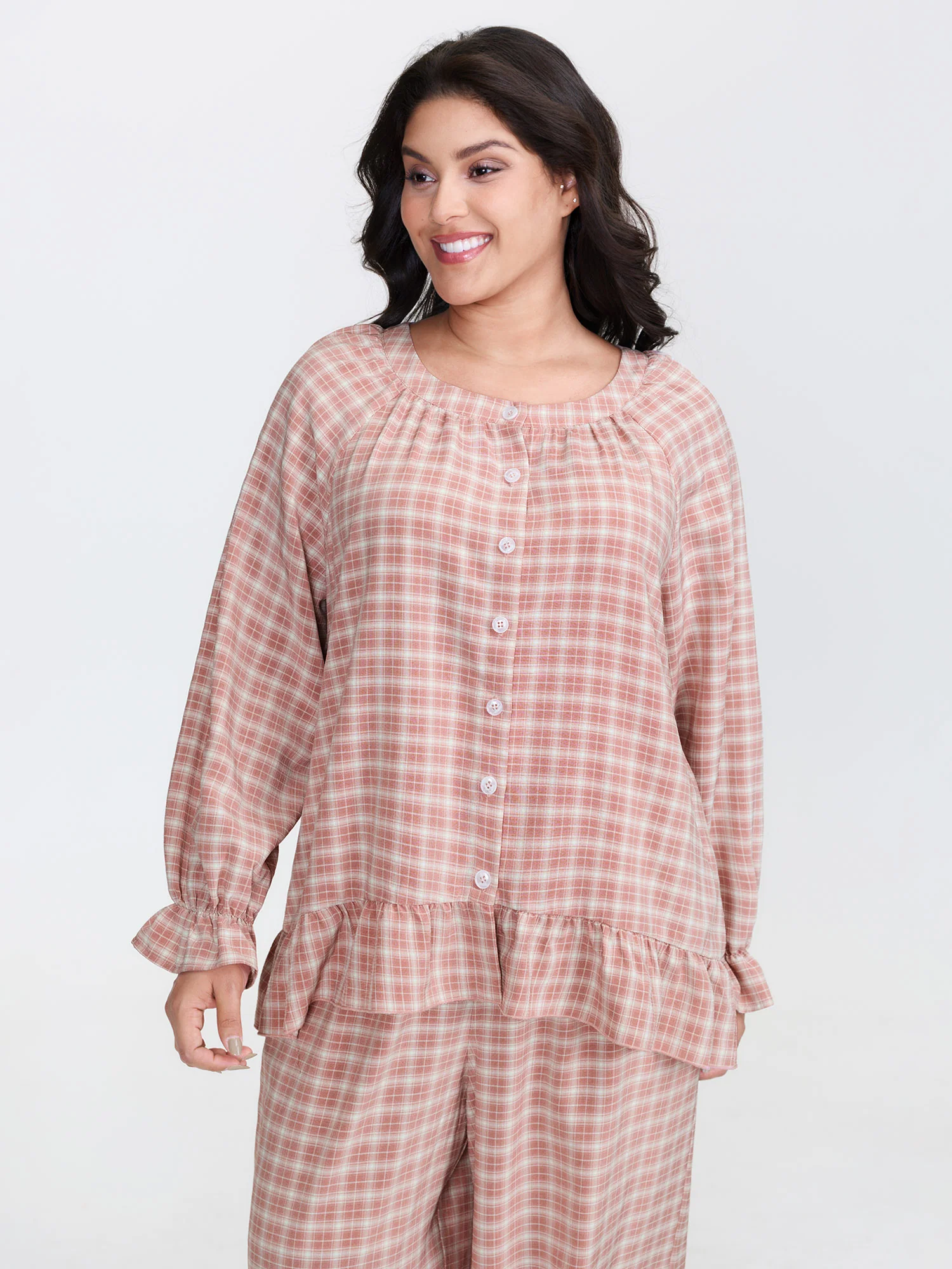 Gingham Ruffled Hem Loungewear Set - Image 24