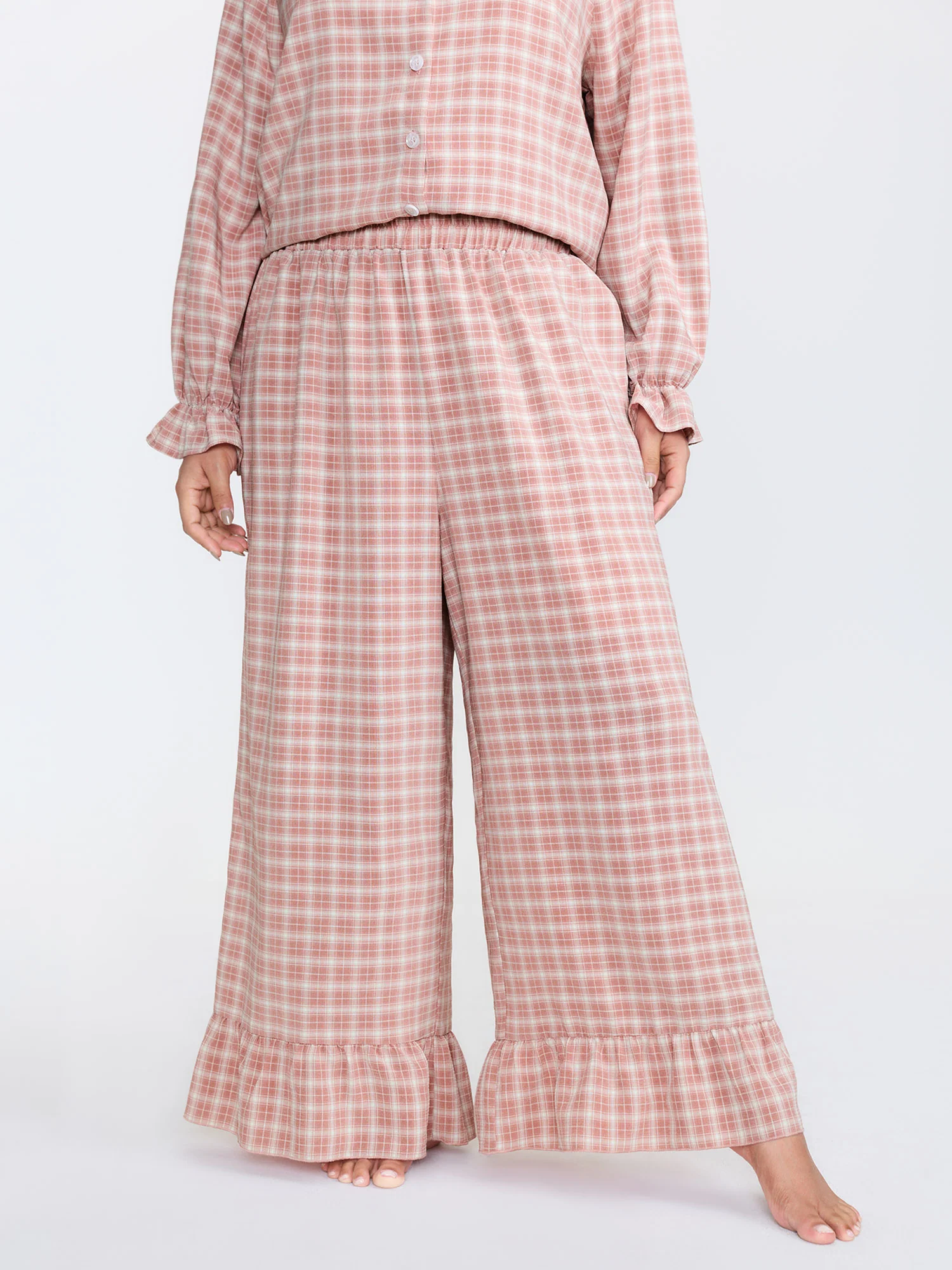 Gingham Ruffled Hem Loungewear Set - Image 25