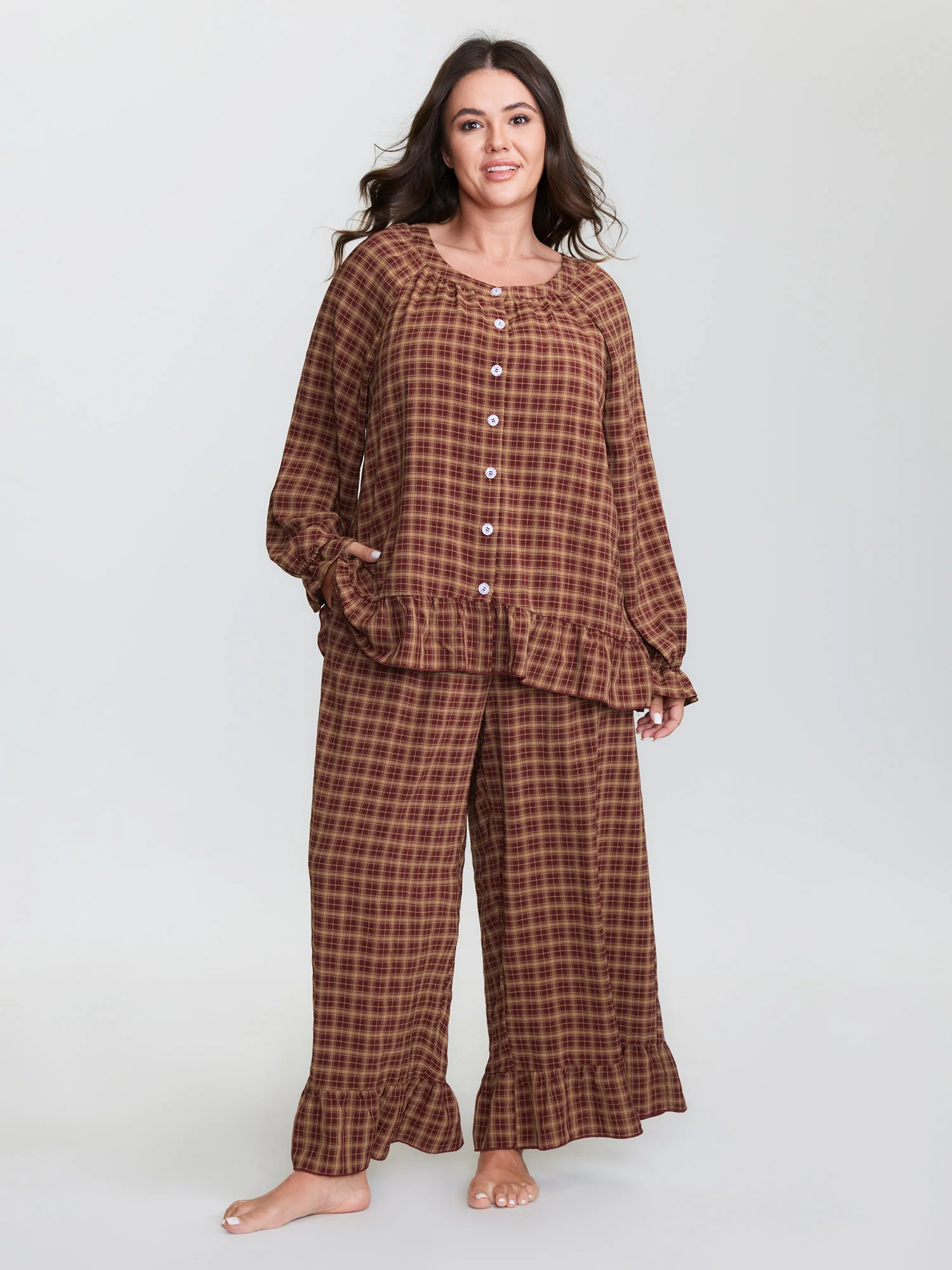 Gingham Ruffled Hem Loungewear Set - Image 29