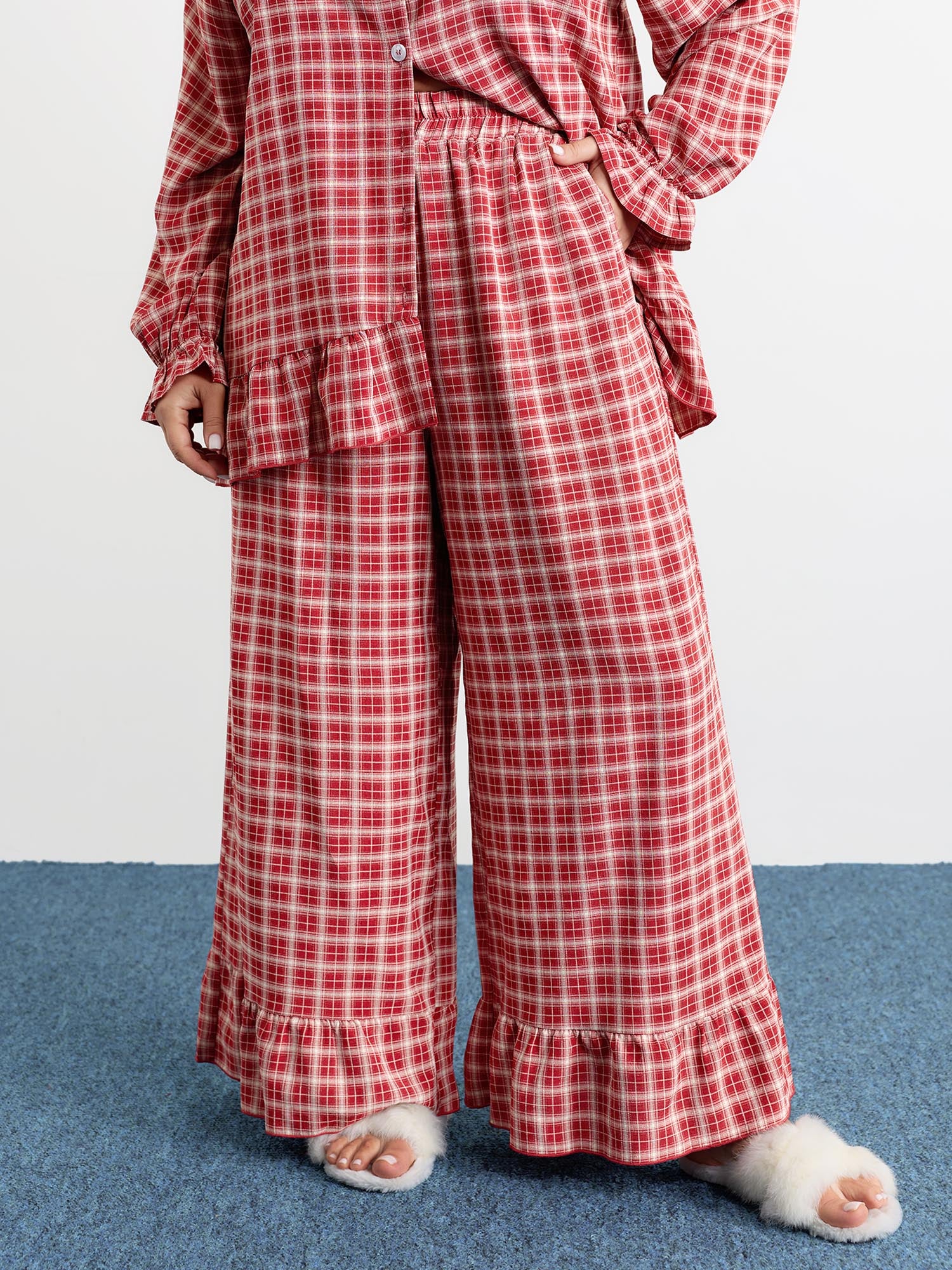 Gingham Ruffled Hem Loungewear Set - Image 3