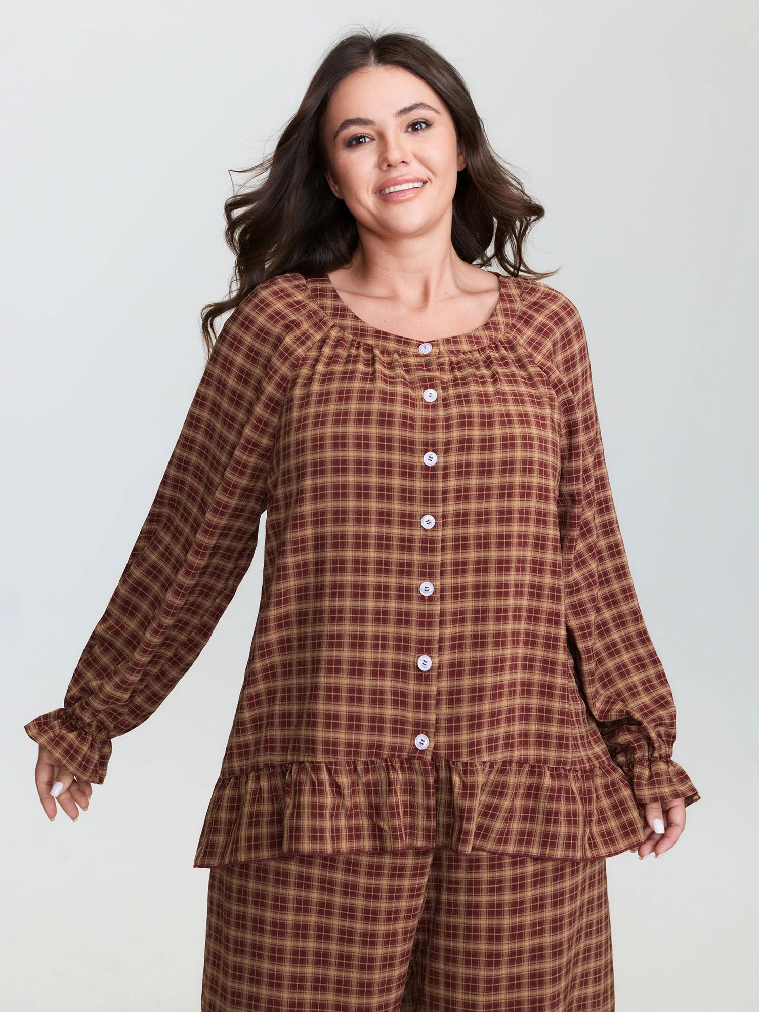 Gingham Ruffled Hem Loungewear Set - Image 31