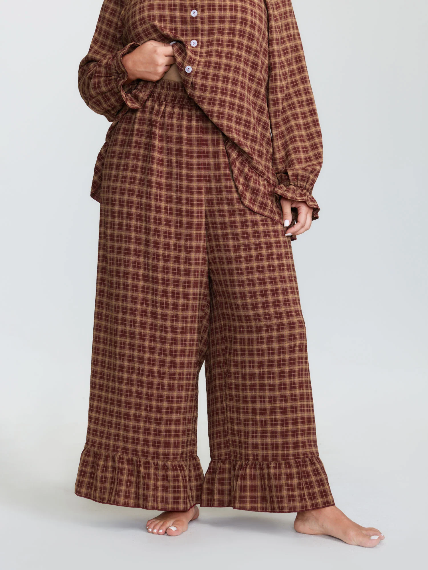 Gingham Ruffled Hem Loungewear Set - Image 32