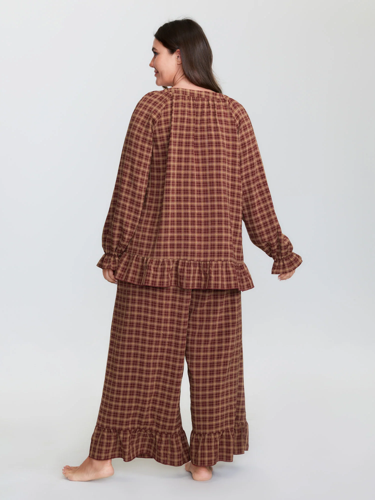 Gingham Ruffled Hem Loungewear Set - Image 33