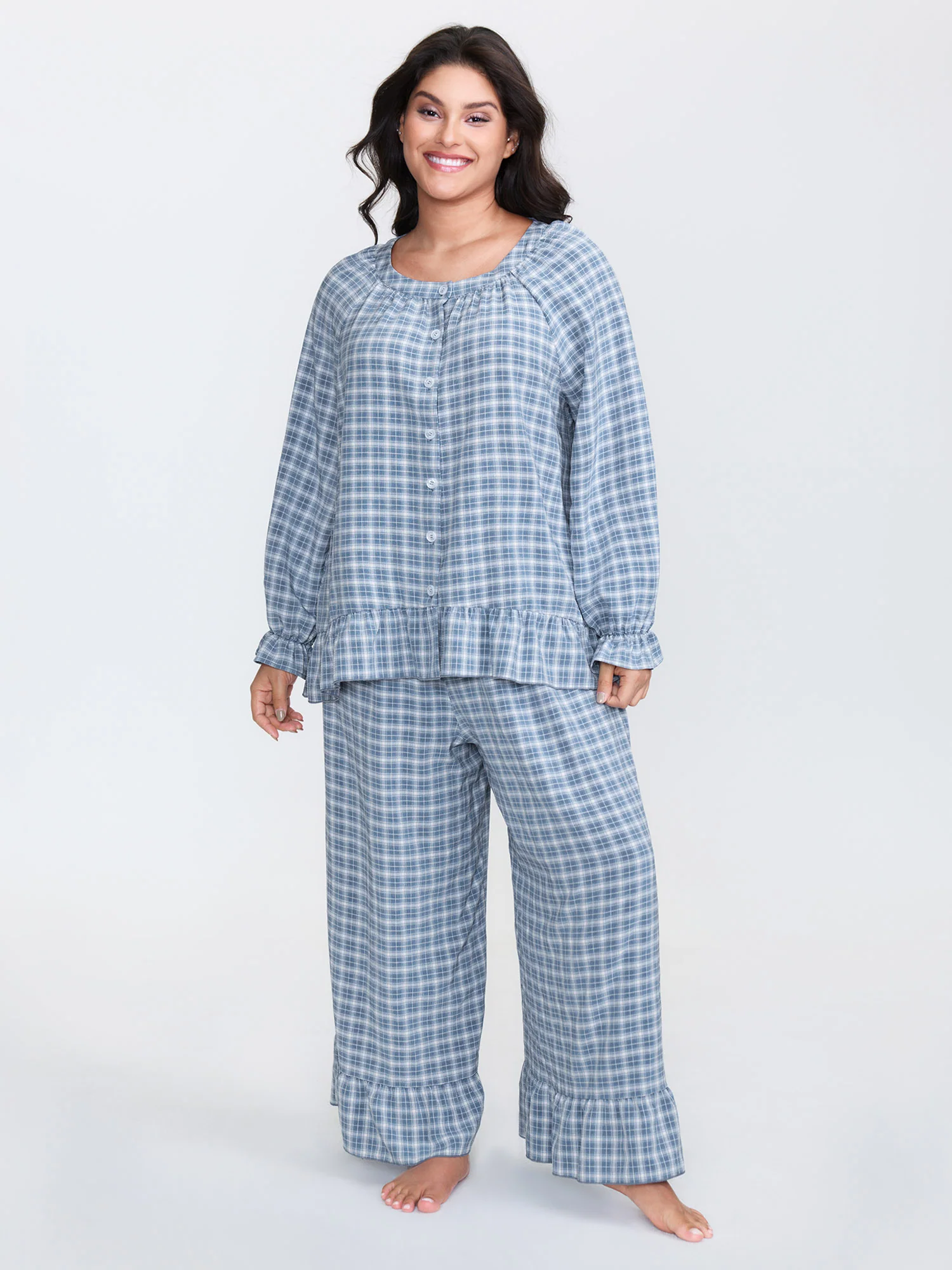 Gingham Ruffled Hem Loungewear Set - Image 36
