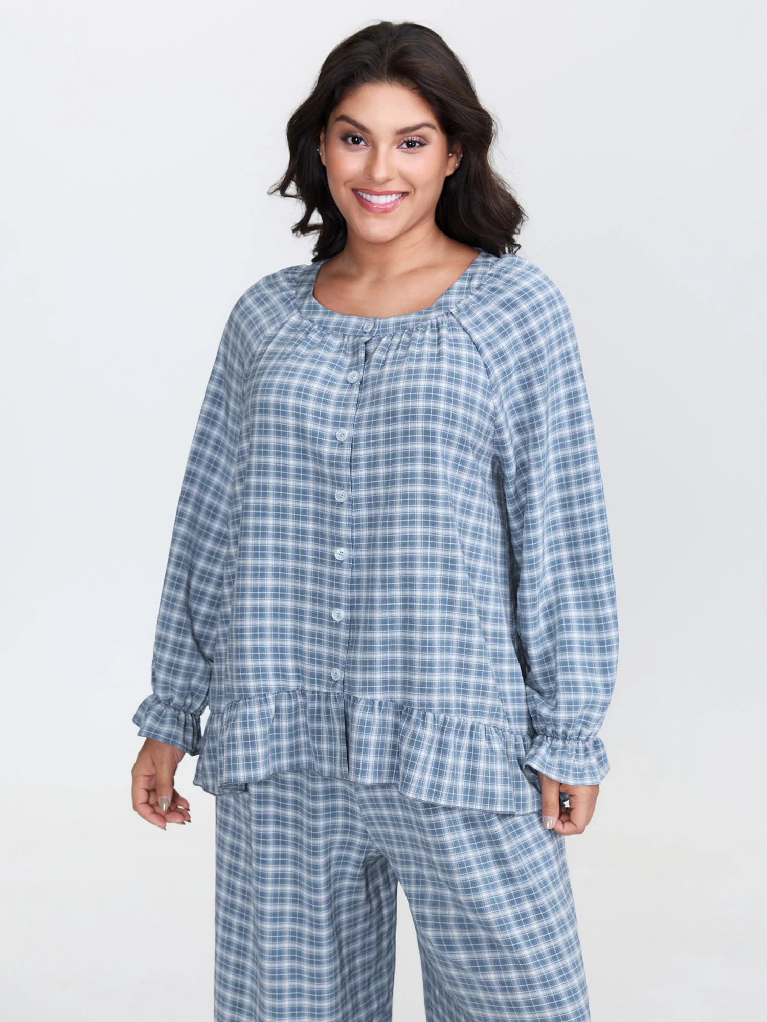 Gingham Ruffled Hem Loungewear Set - Image 38