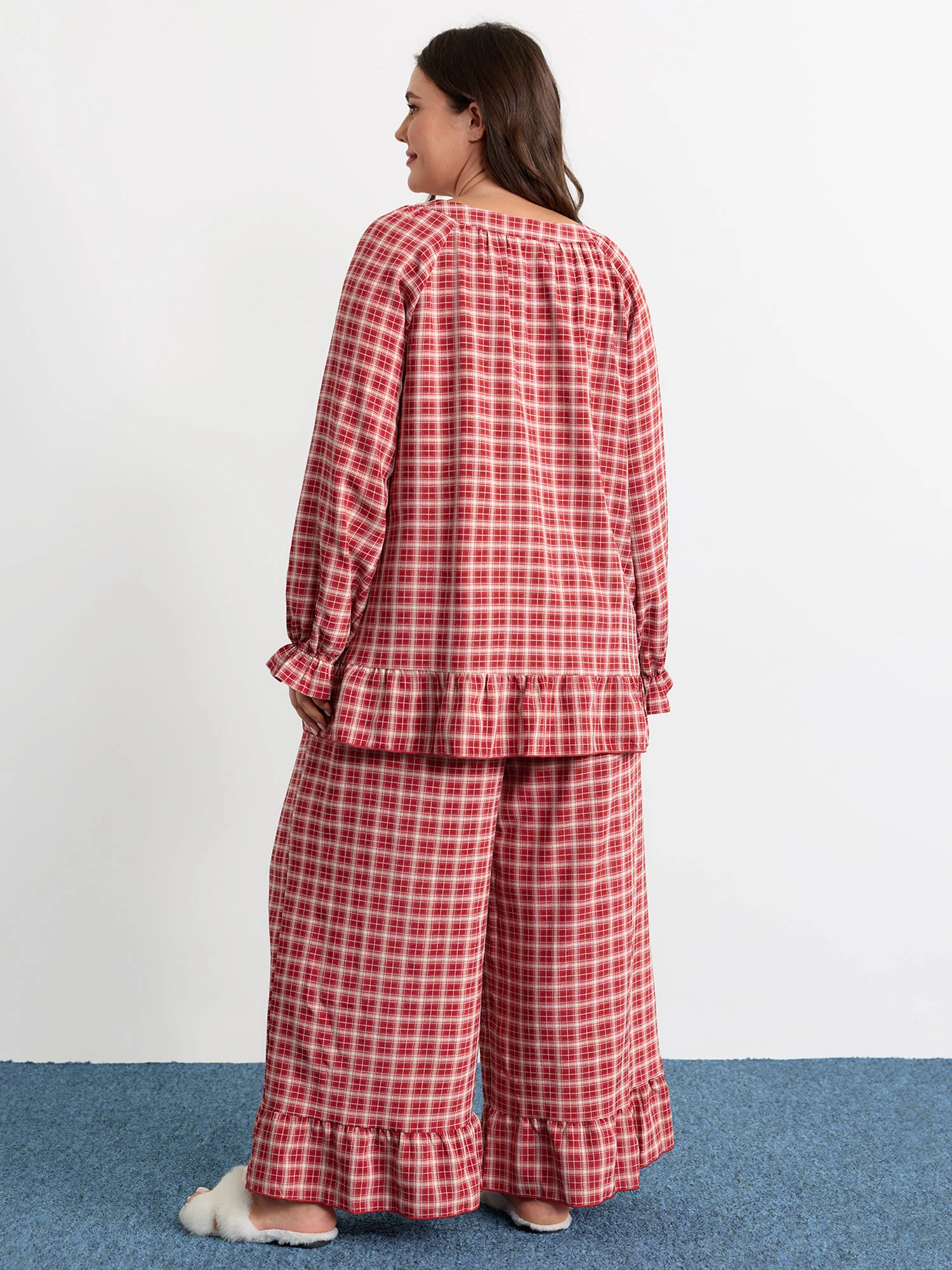Gingham Ruffled Hem Loungewear Set - Image 4