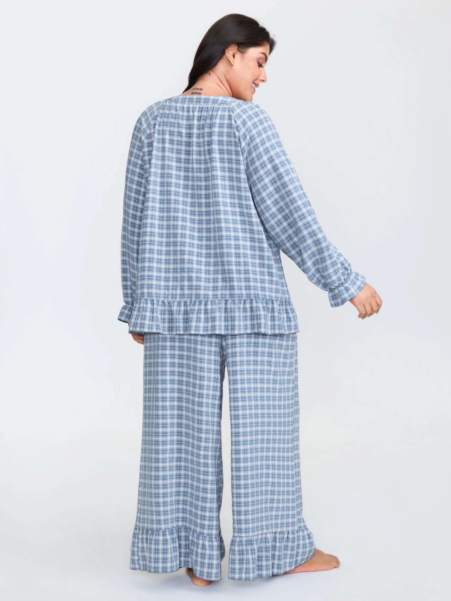 Gingham Ruffled Hem Loungewear Set - Image 42