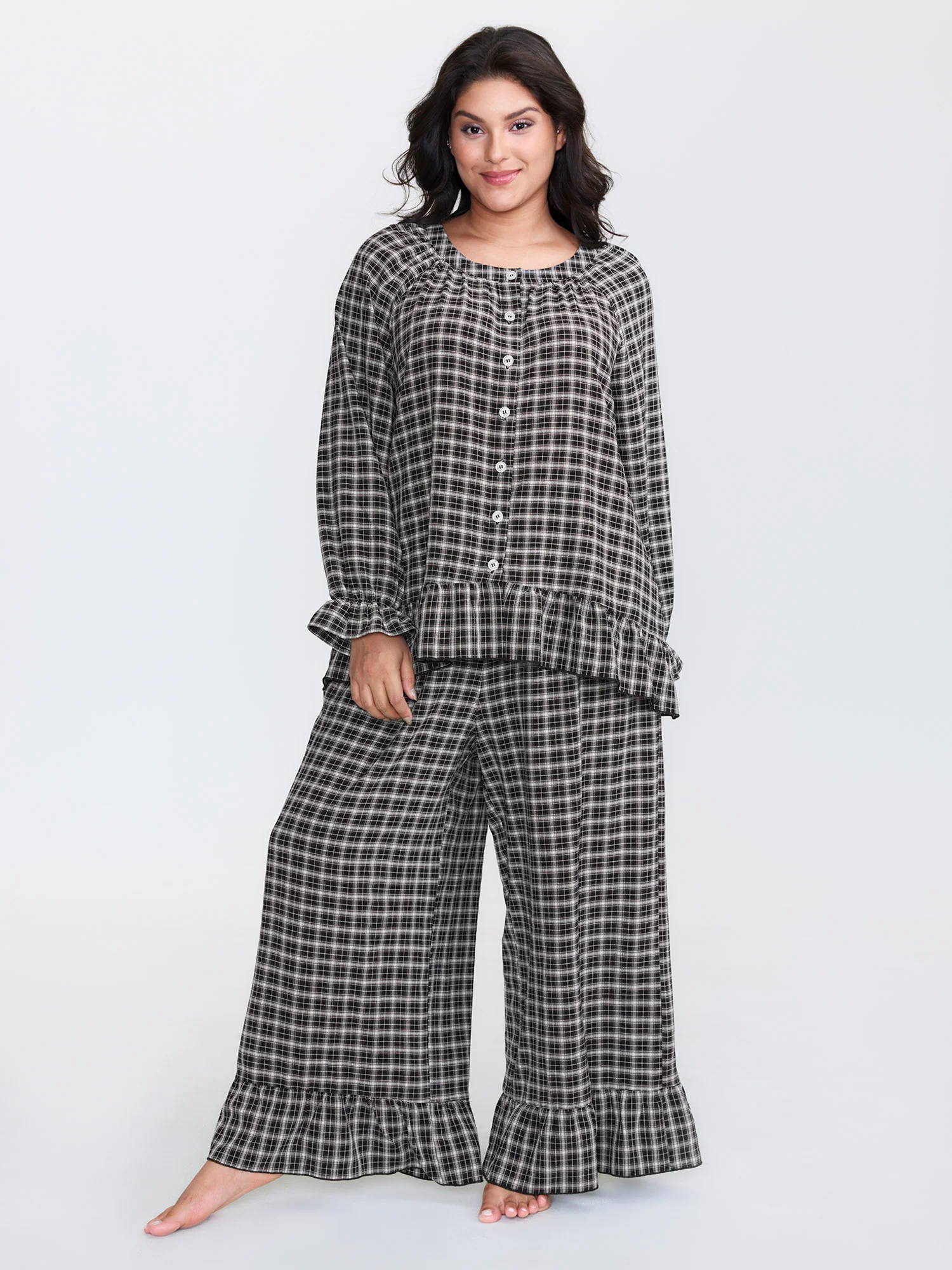 Gingham Ruffled Hem Loungewear Set - Image 43