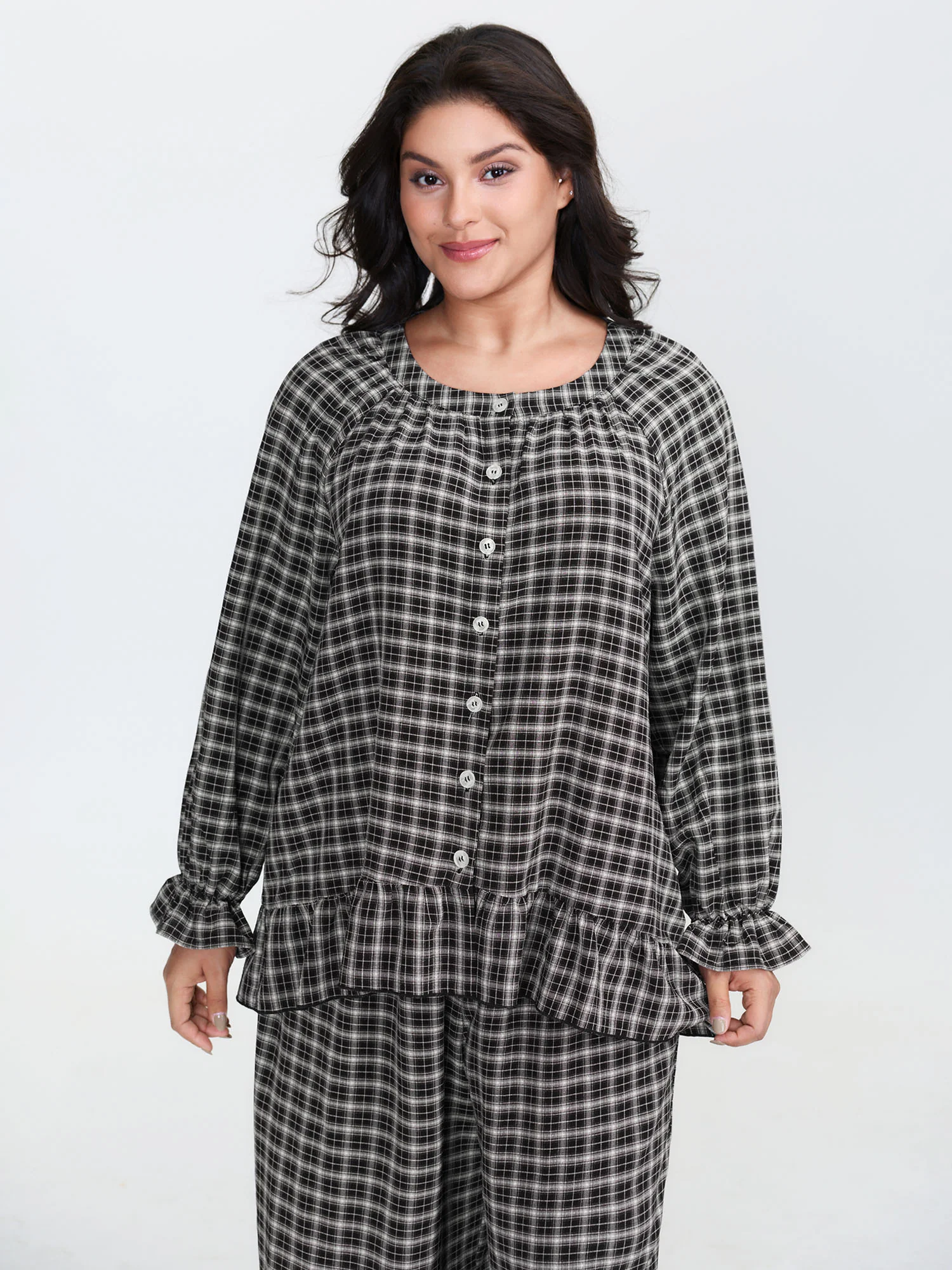 Gingham Ruffled Hem Loungewear Set - Image 45