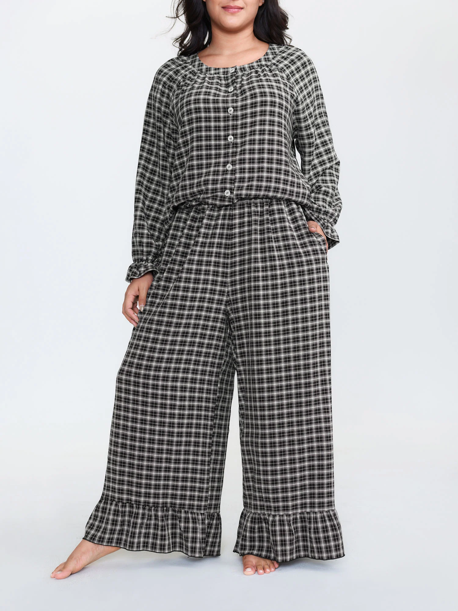 Gingham Ruffled Hem Loungewear Set - Image 46