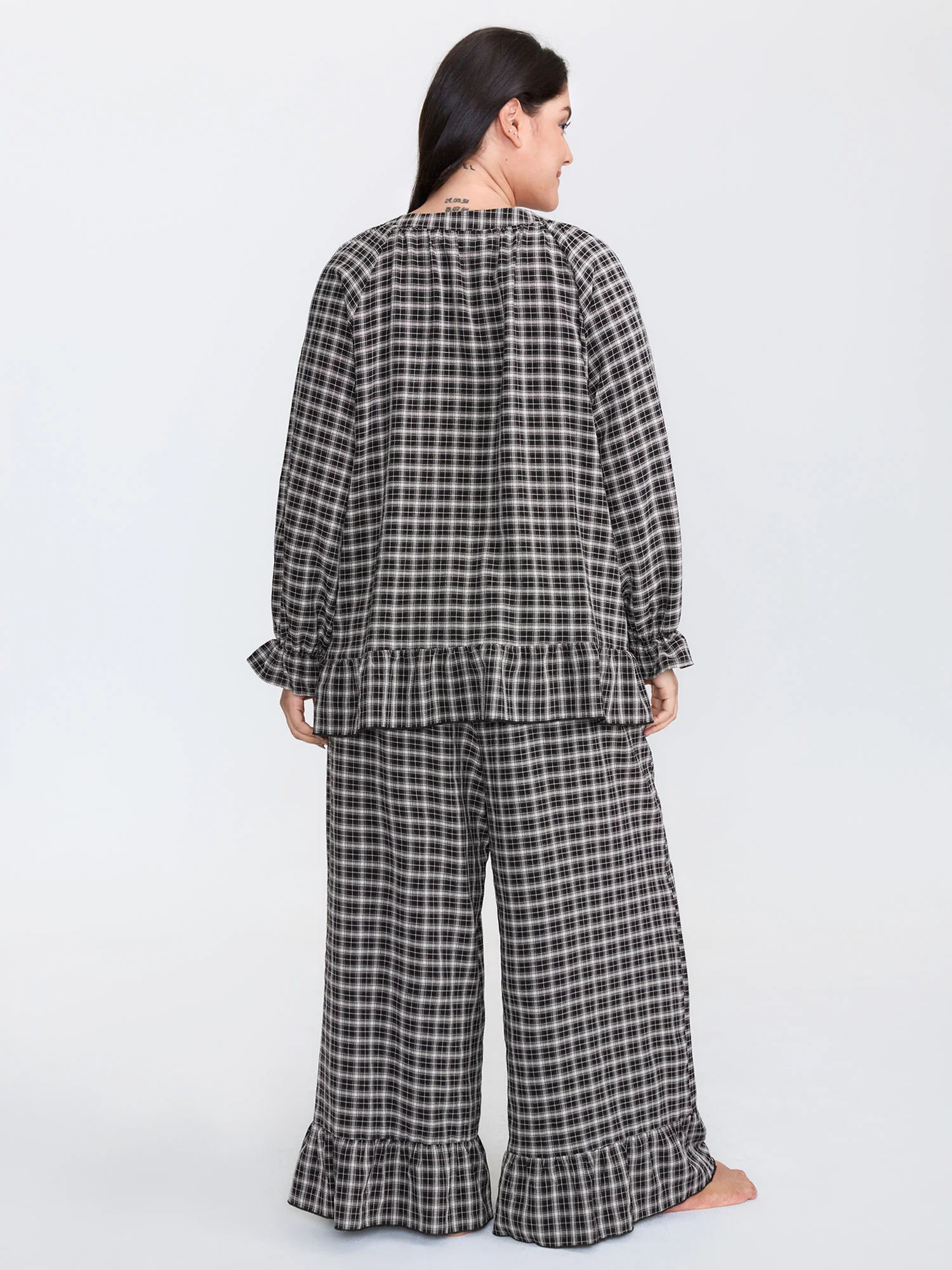 Gingham Ruffled Hem Loungewear Set - Image 49