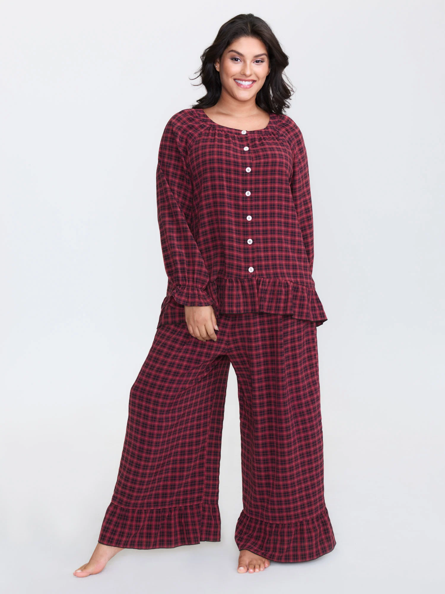 Gingham Ruffled Hem Loungewear Set - Image 50