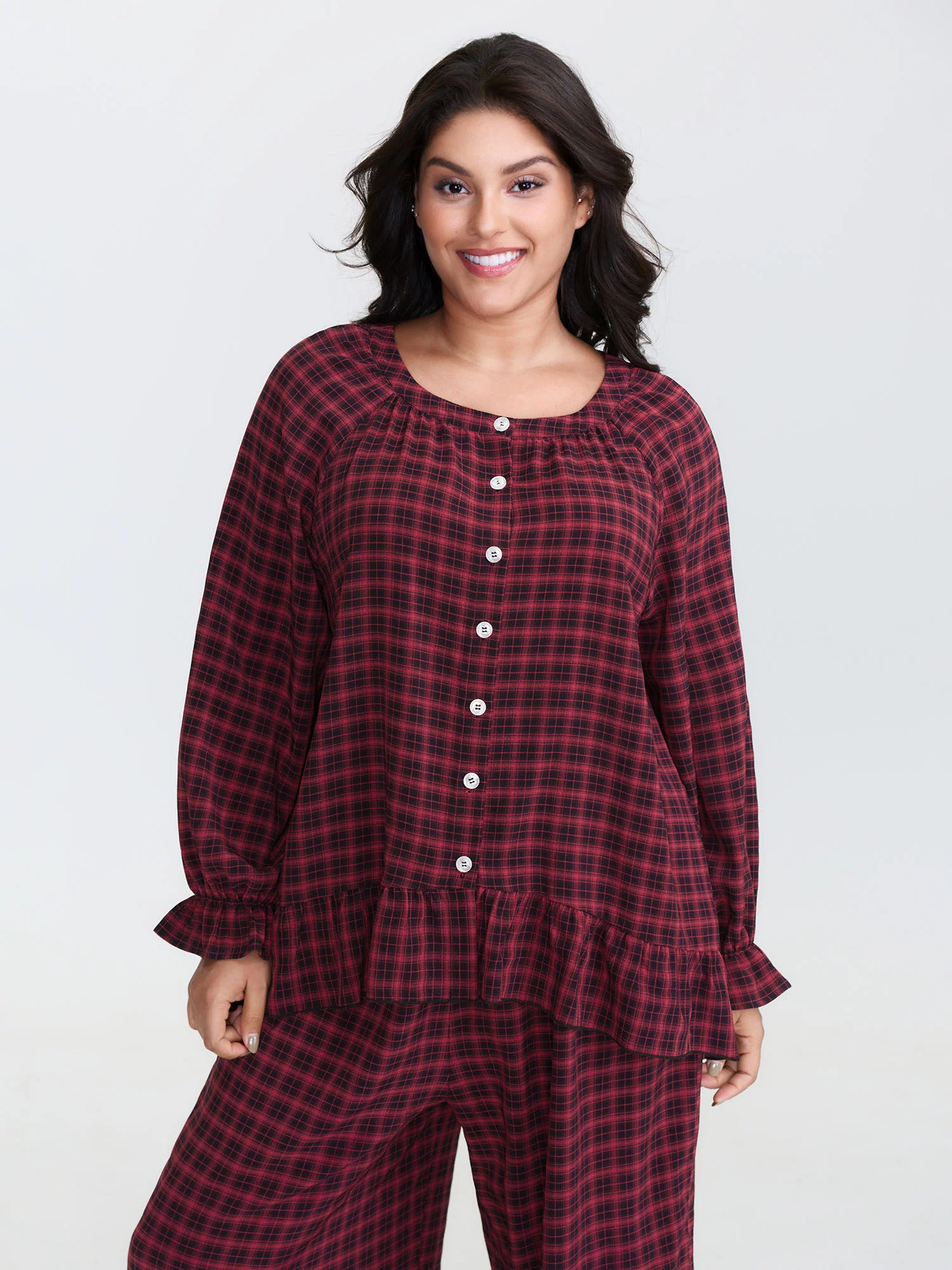 Gingham Ruffled Hem Loungewear Set - Image 51