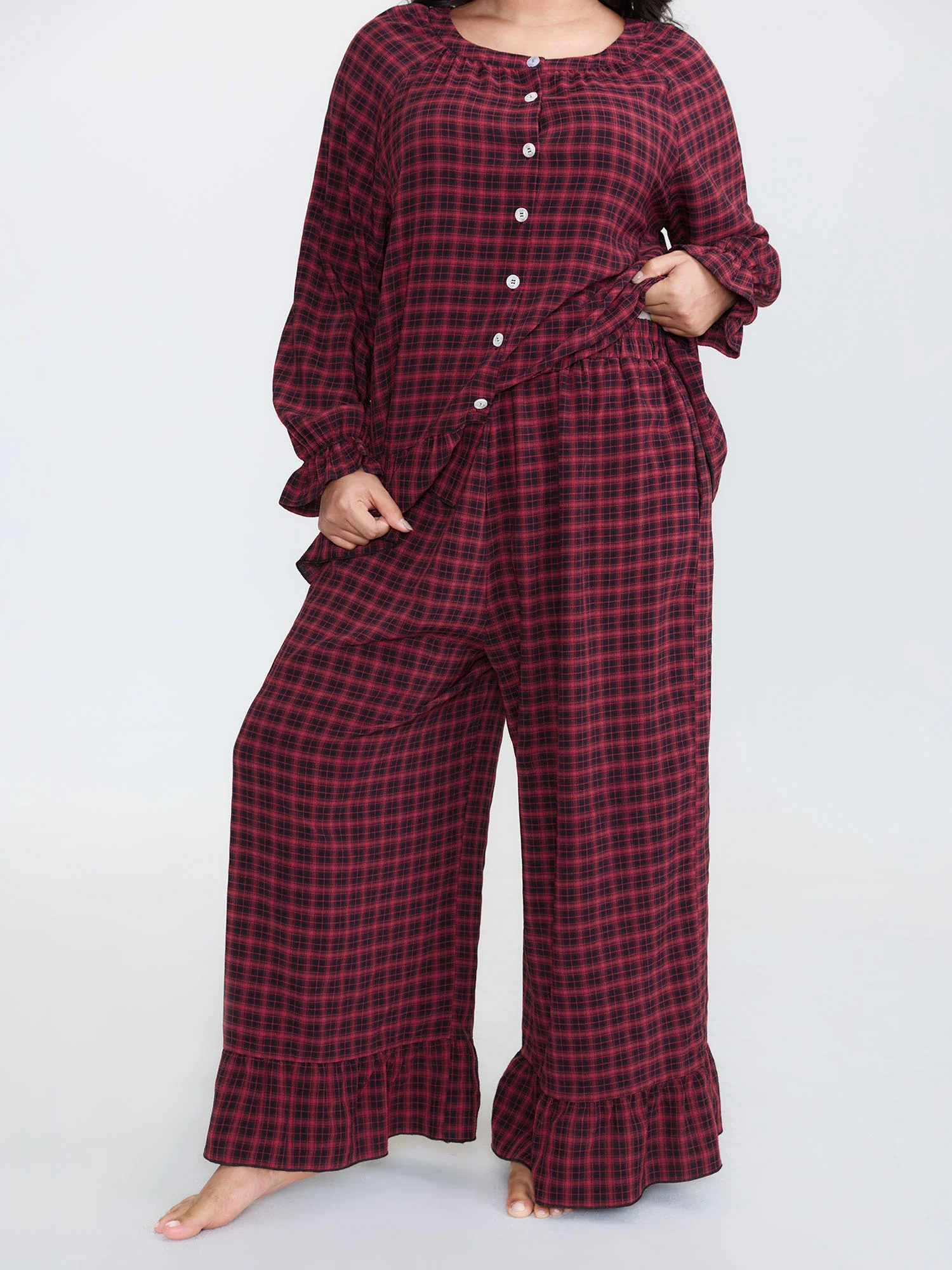 Gingham Ruffled Hem Loungewear Set - Image 53