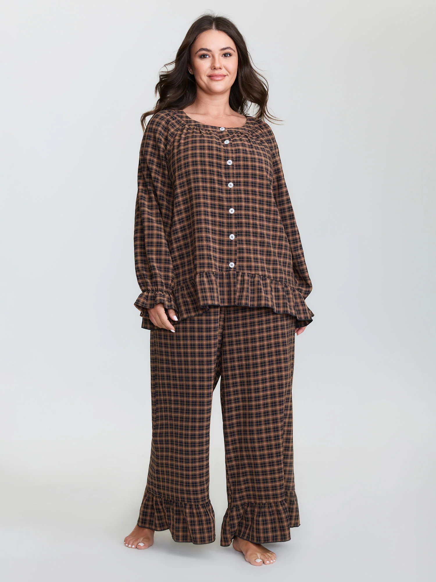 Gingham Ruffled Hem Loungewear Set - Image 57