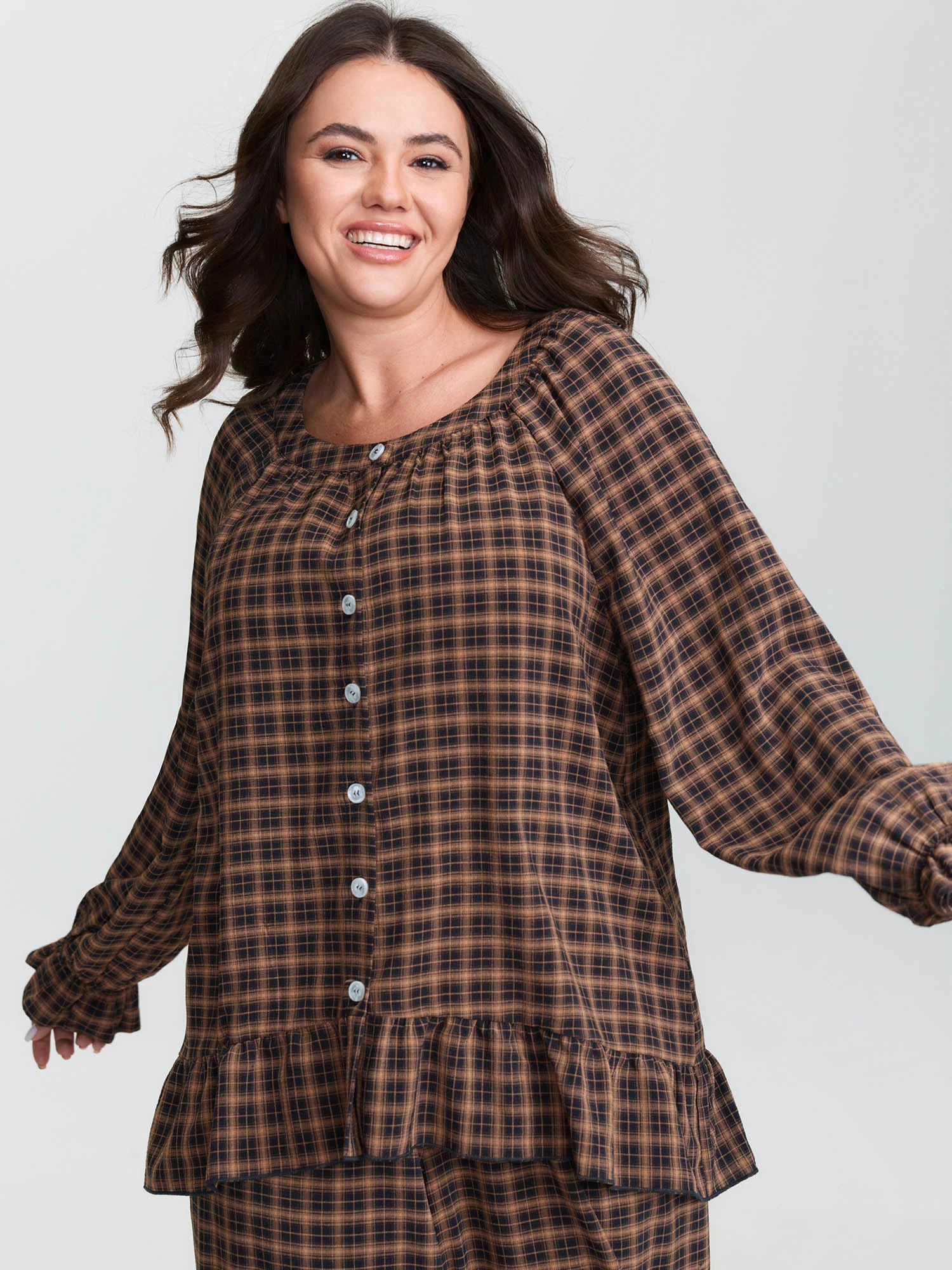 Gingham Ruffled Hem Loungewear Set - Image 58