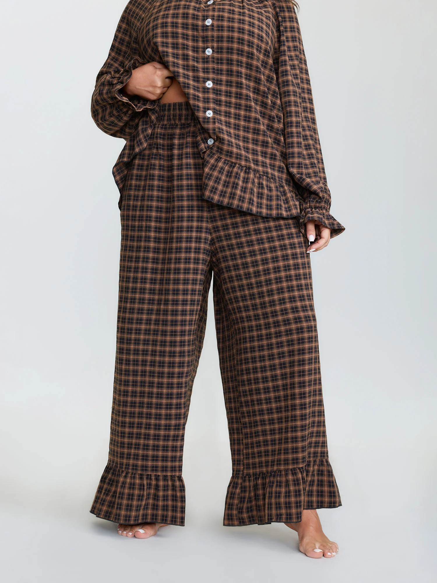 Gingham Ruffled Hem Loungewear Set - Image 60