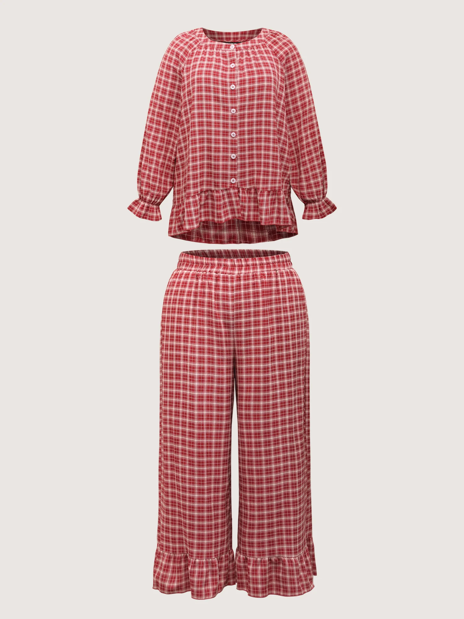 Gingham Ruffled Hem Loungewear Set - Image 8