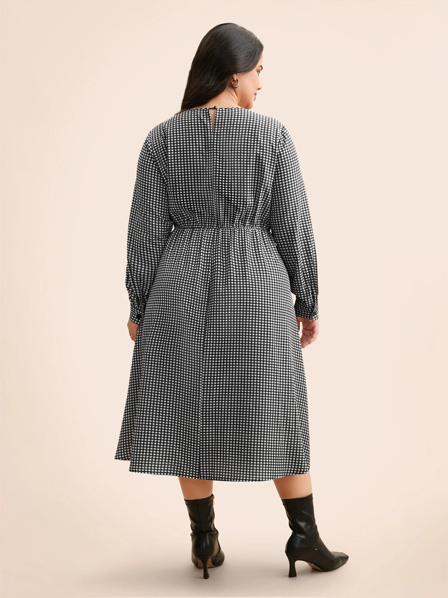 Gingham Silhouette Floral Print Midi Dress - Image 5