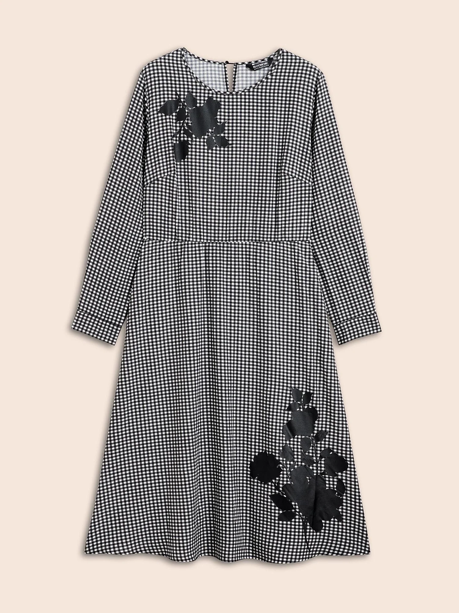 Gingham Silhouette Floral Print Midi Dress - Image 8
