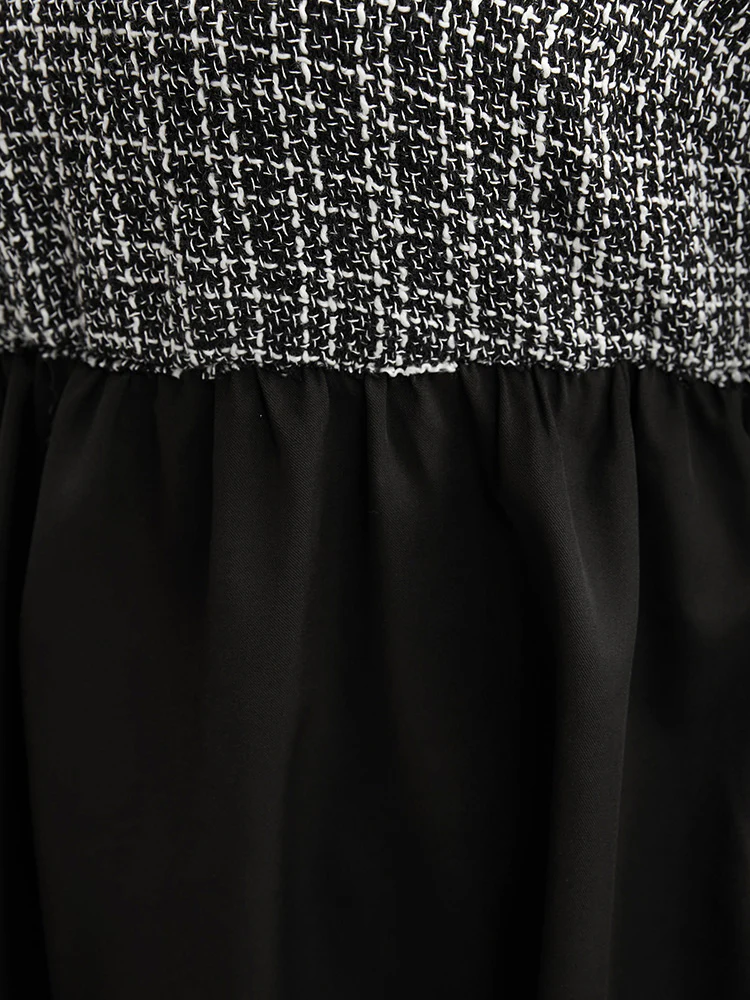 Gingham Tweed Lantern Sleeve Asymmetrical Hem Blouse - Image 6