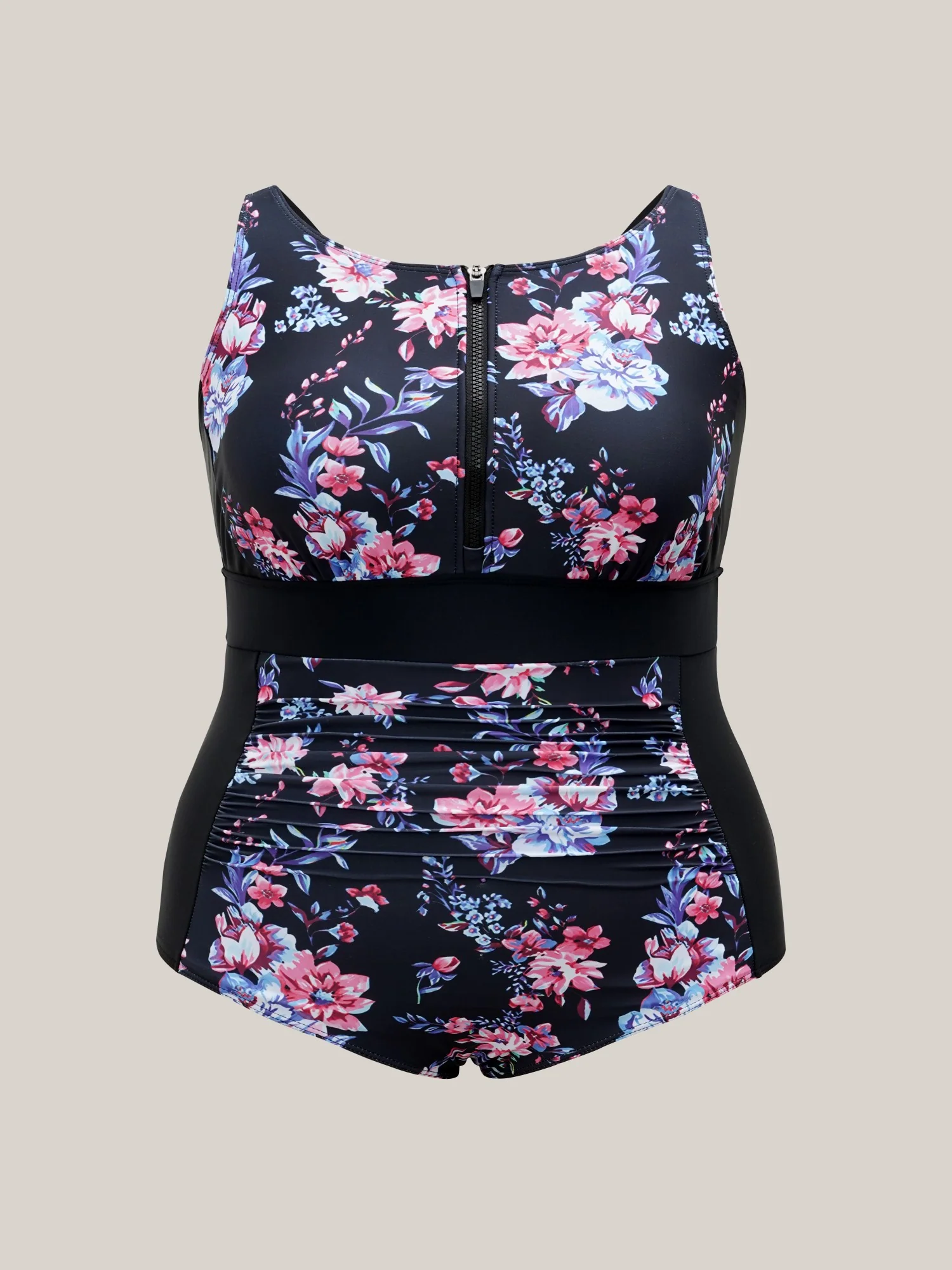 Glide-Lock Zipper Floral Ruched One-Piece Swimsuit - Image 6