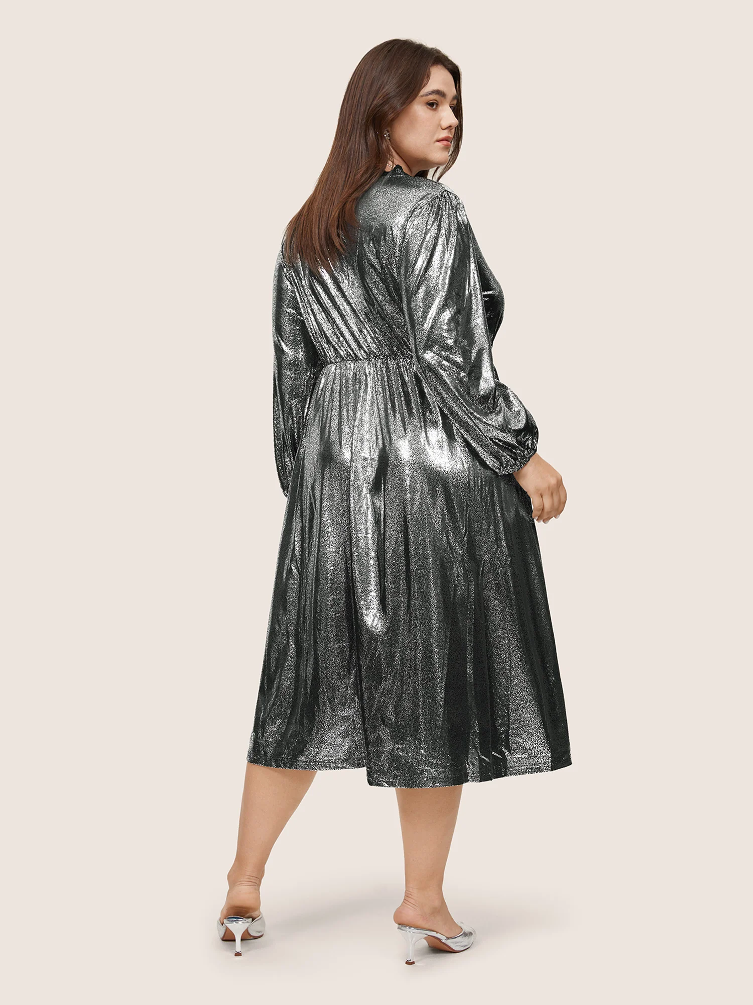 Glitter Contrast Lace Wrap Elastic Waist Dress - Image 4