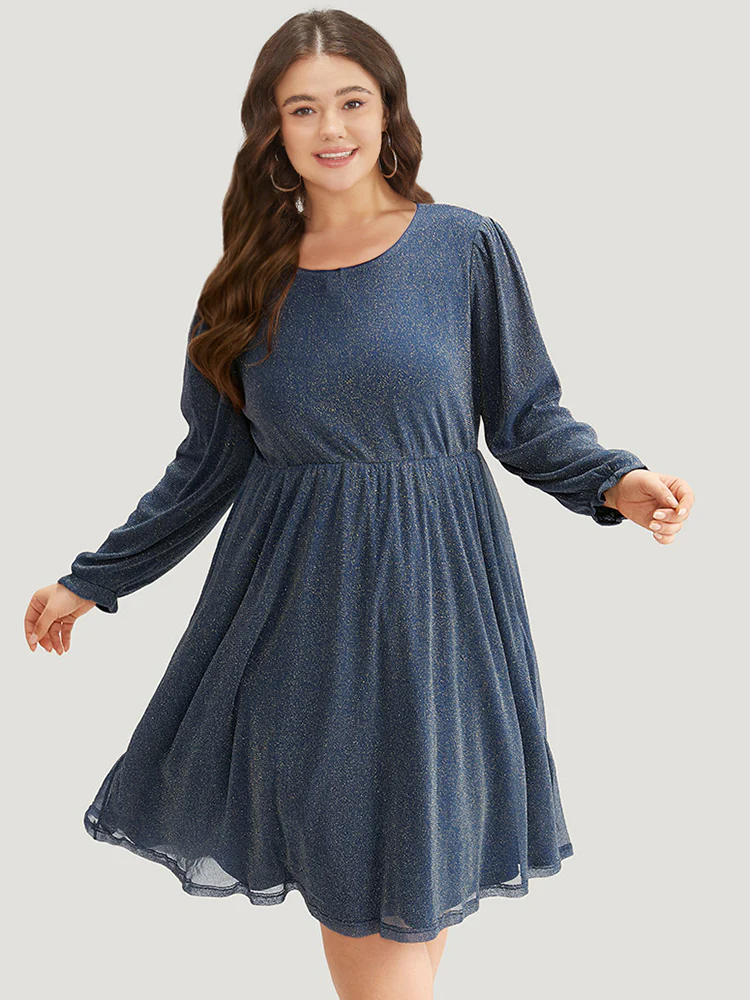 Glitter Crew Neck Pocket Pleated Dress - Image 4