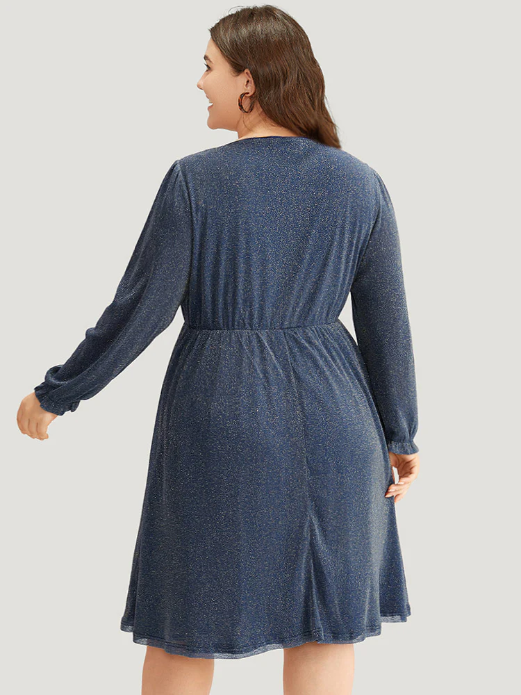 Glitter Crew Neck Pocket Pleated Dress - Image 5