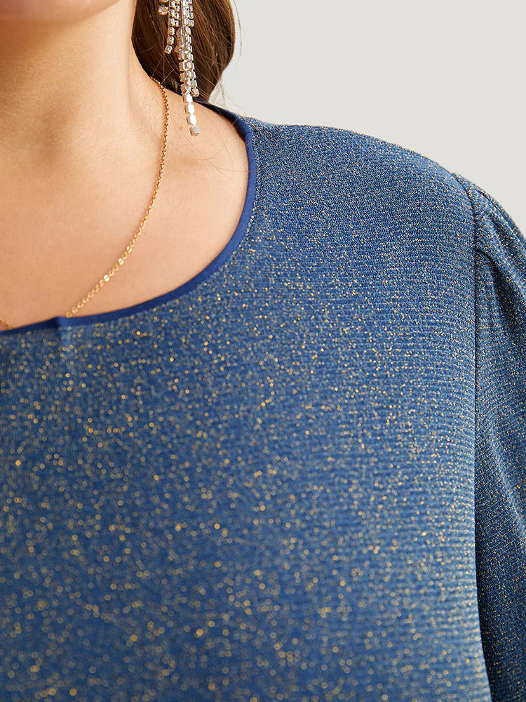 Glitter Crew Neck Pocket Pleated Dress - Image 6