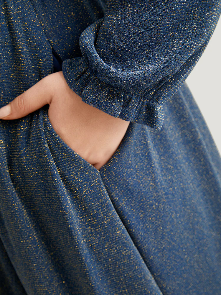 Glitter Crew Neck Pocket Pleated Dress - Image 7