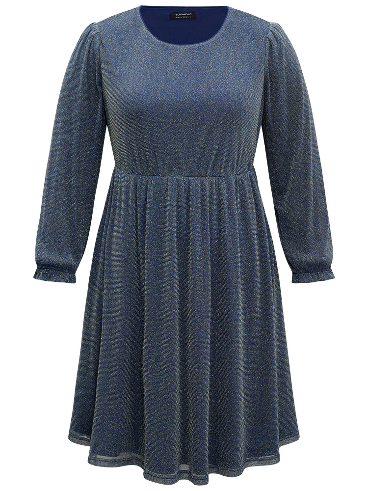 Glitter Crew Neck Pocket Pleated Dress - Image 8