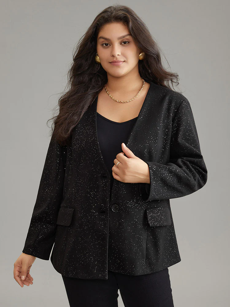 Glitter Flap Pocket Button Down Blazer - Image 3