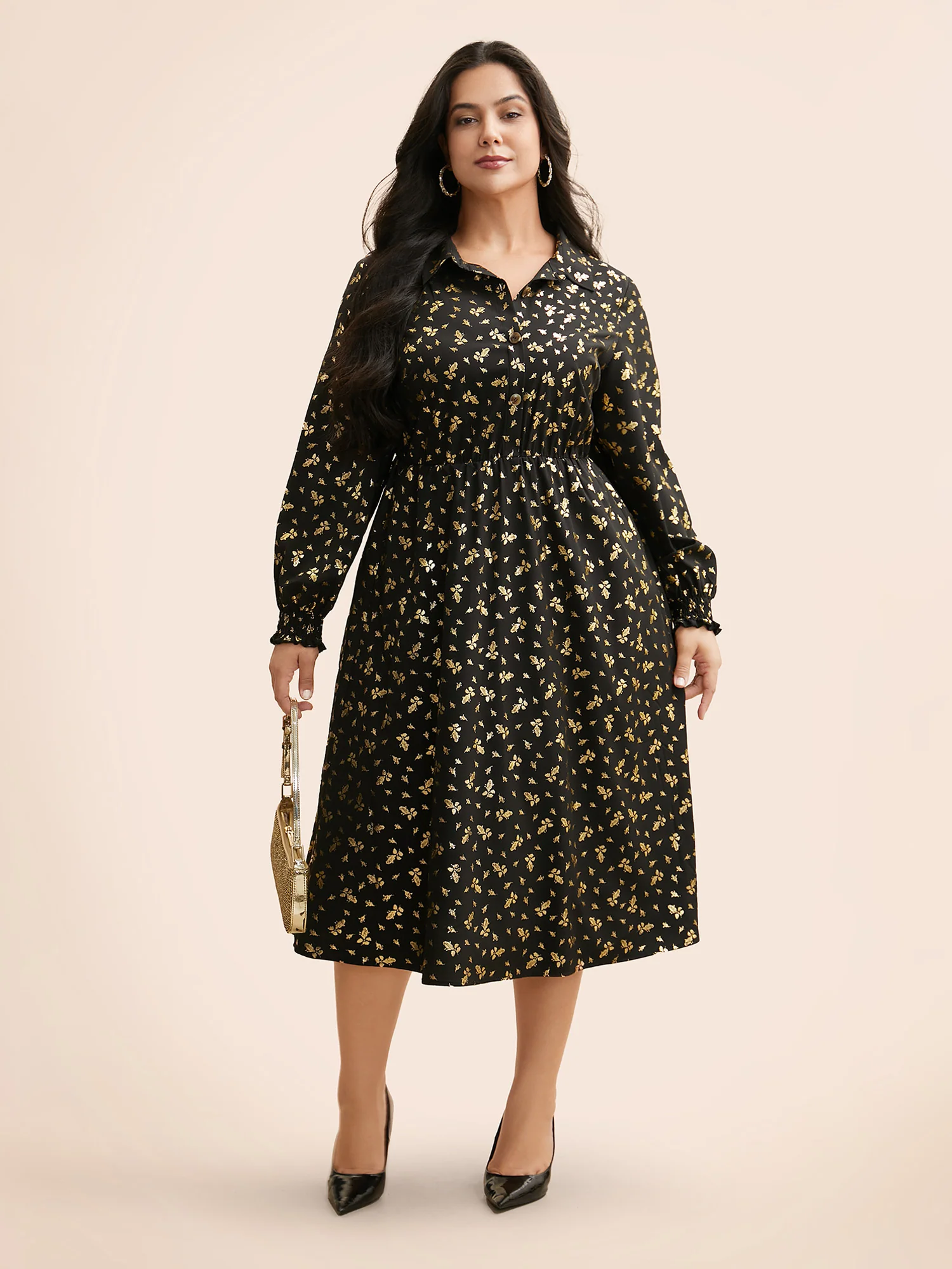 Glitter Floral Frill Trim Shirred Dress - Image 2