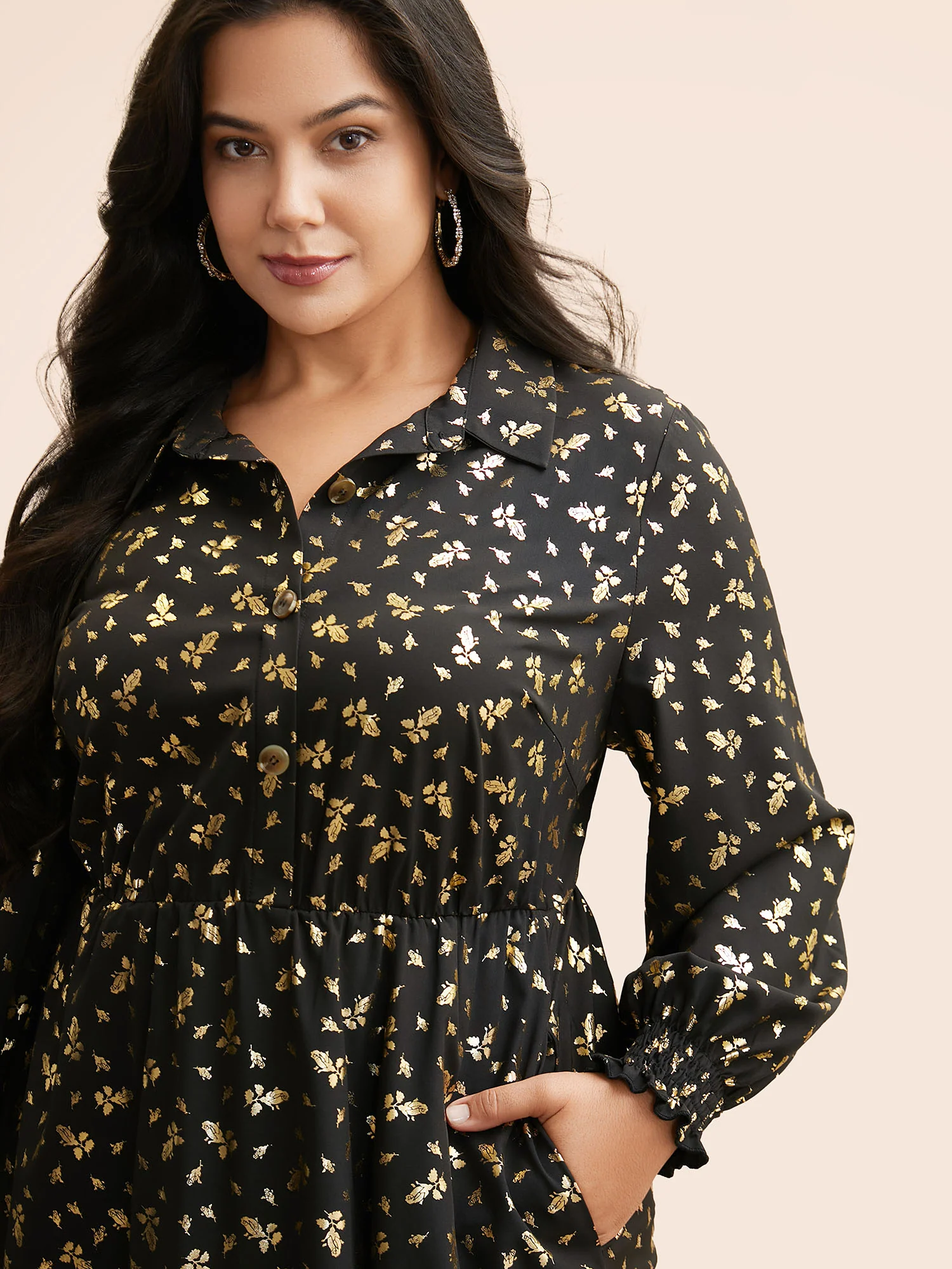 Glitter Floral Frill Trim Shirred Dress - Image 3