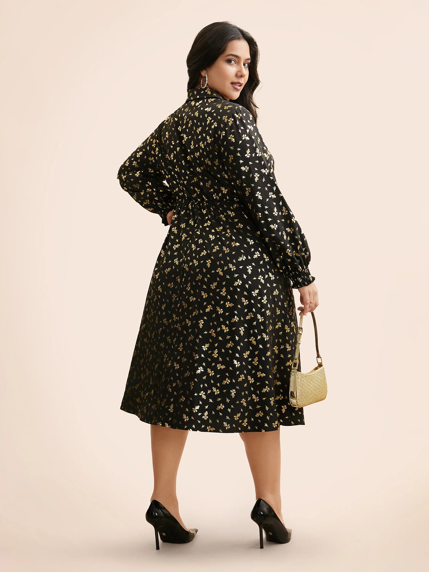 Glitter Floral Frill Trim Shirred Dress - Image 4