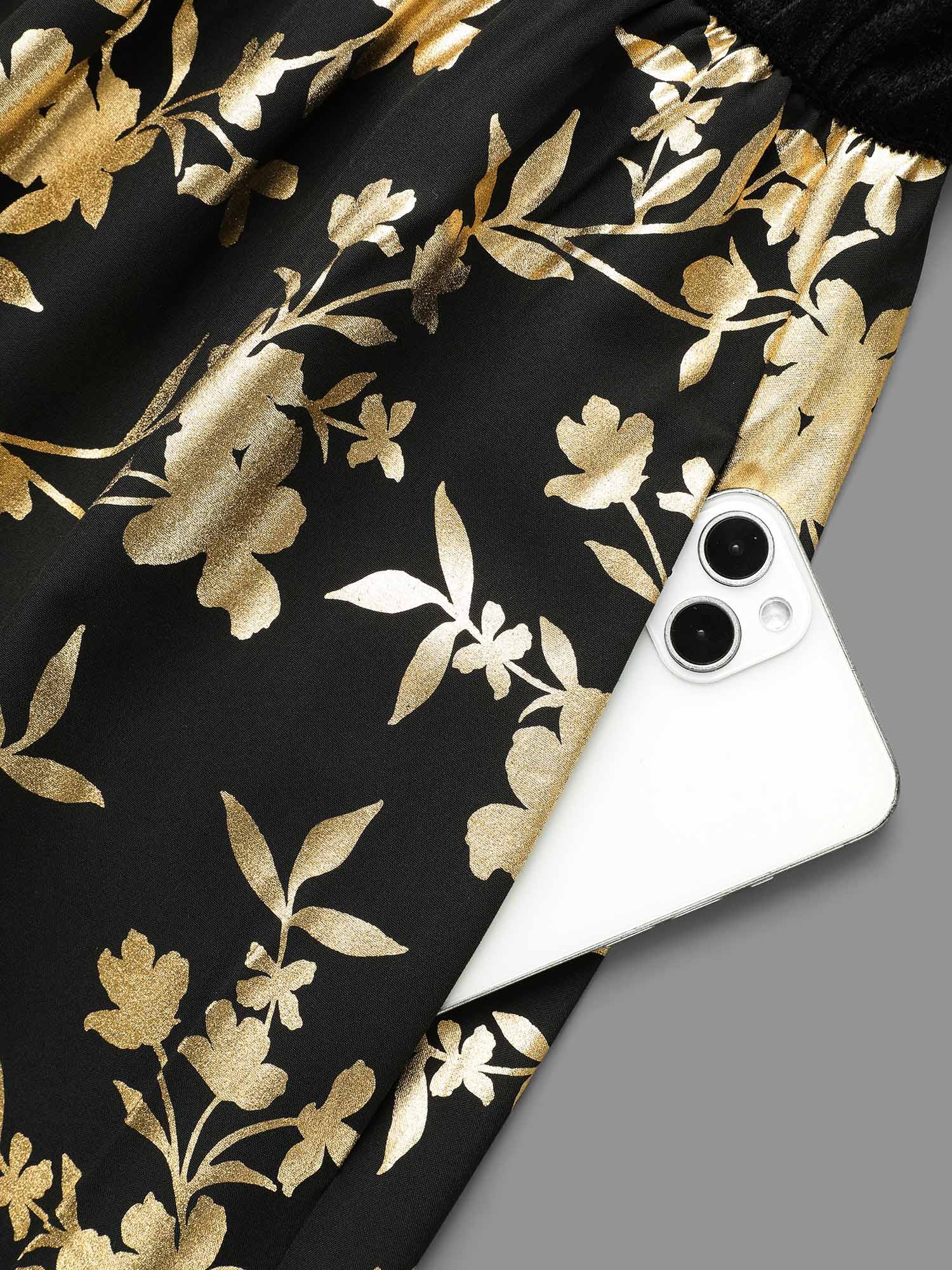 Glitter Floral Patchwork Velvet Midi Dress - Image 7