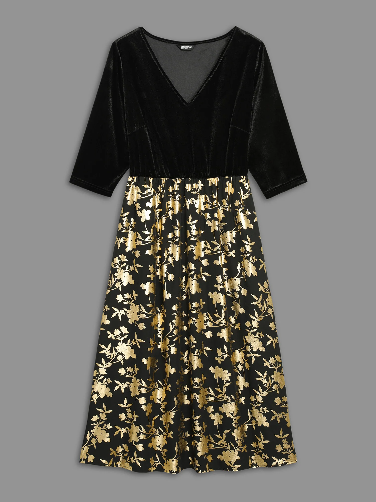 Glitter Floral Patchwork Velvet Midi Dress - Image 8
