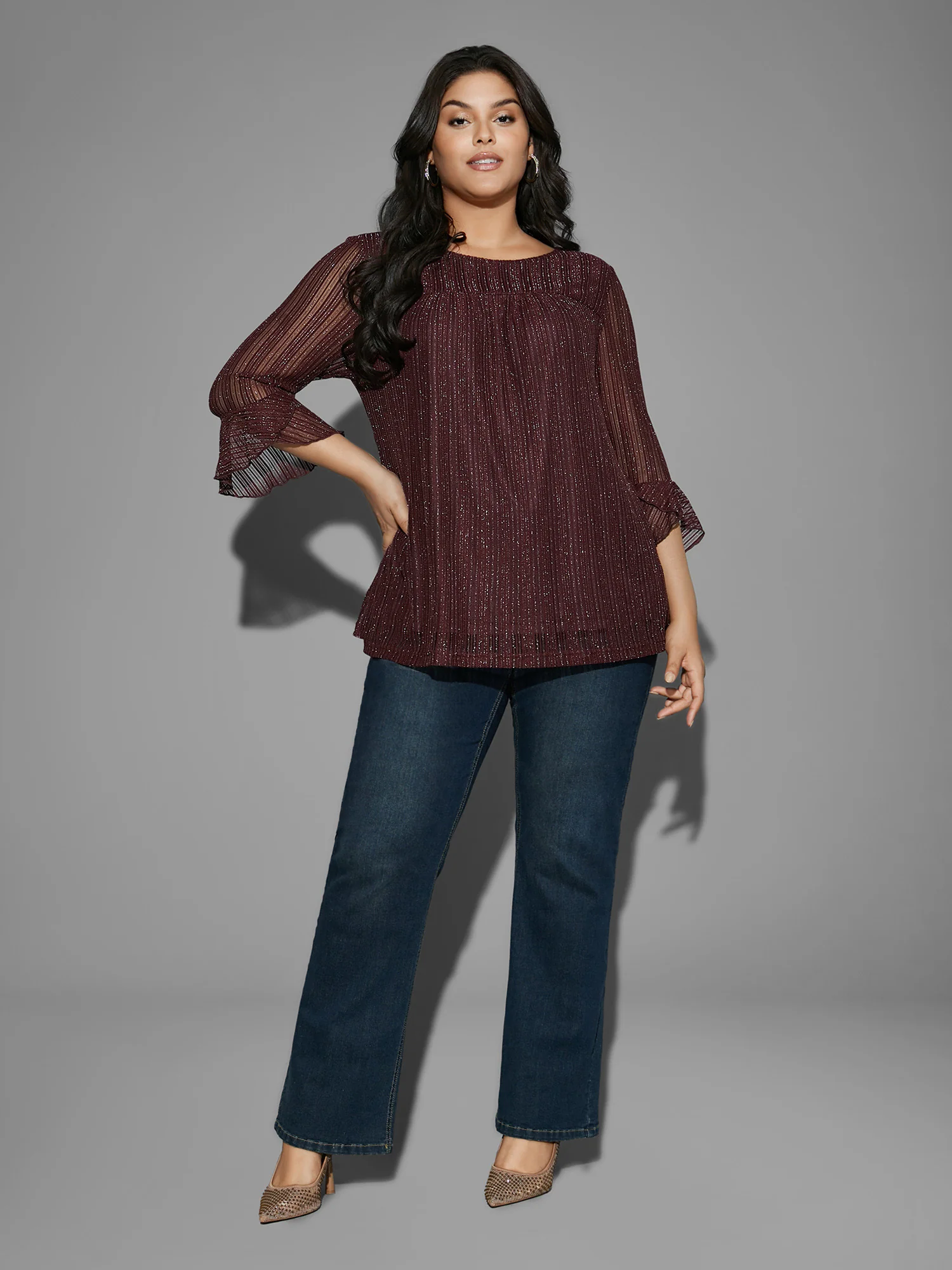 Glitter Gathered Patchwork Ruffles Top - Image 2