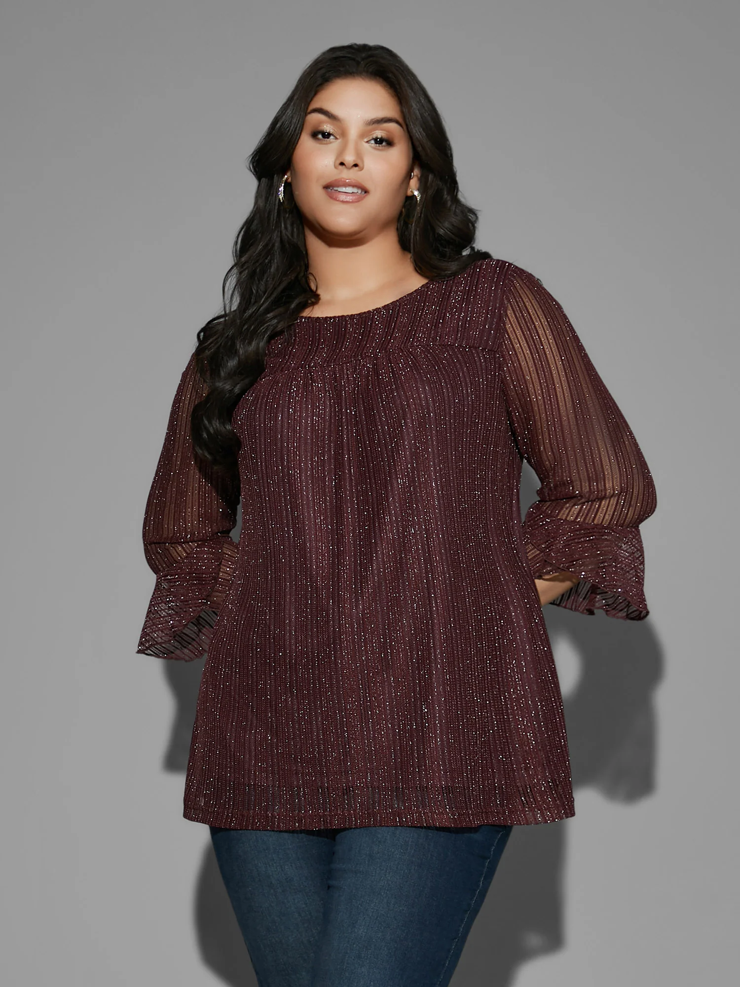 Glitter Gathered Patchwork Ruffles Top - Image 3
